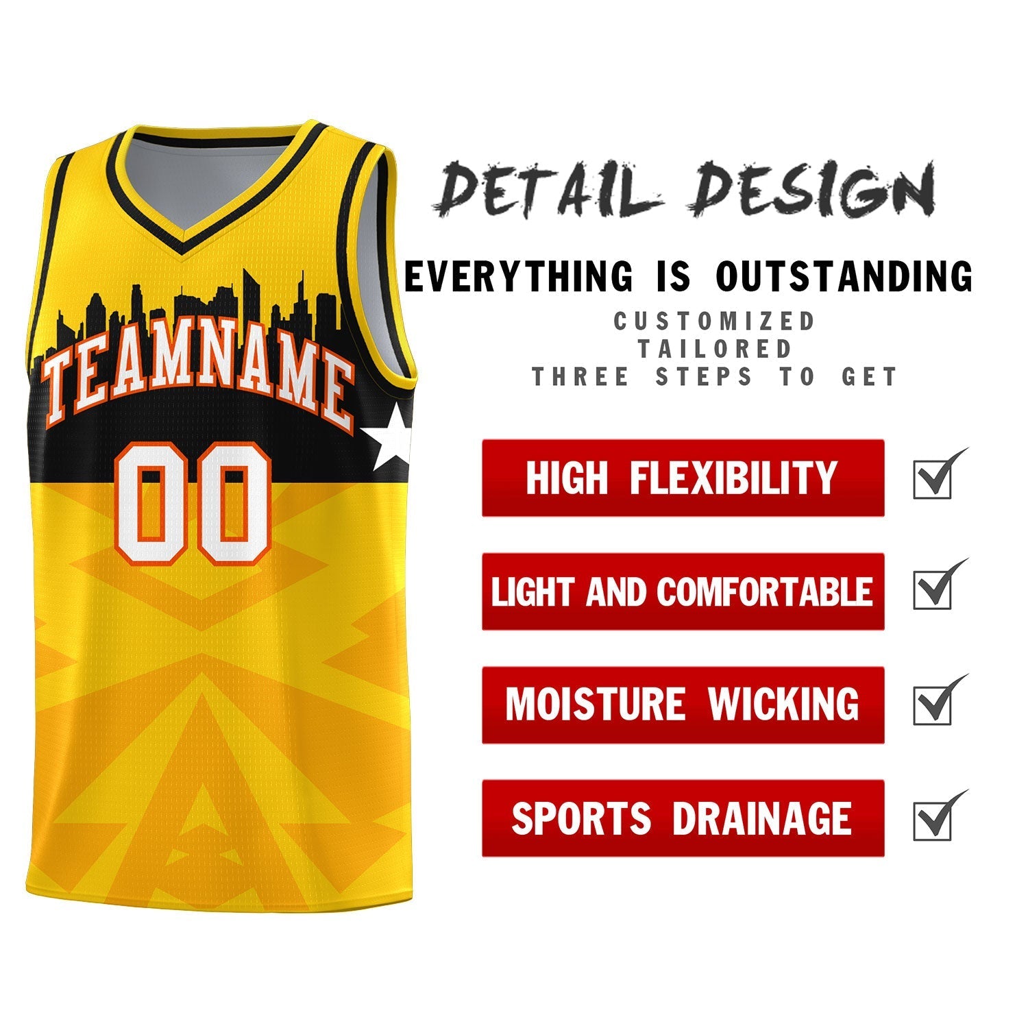 Custom Gold Personalized City Silhouette Pattern Sports Uniform Basketball Jersey|KXKSHOP