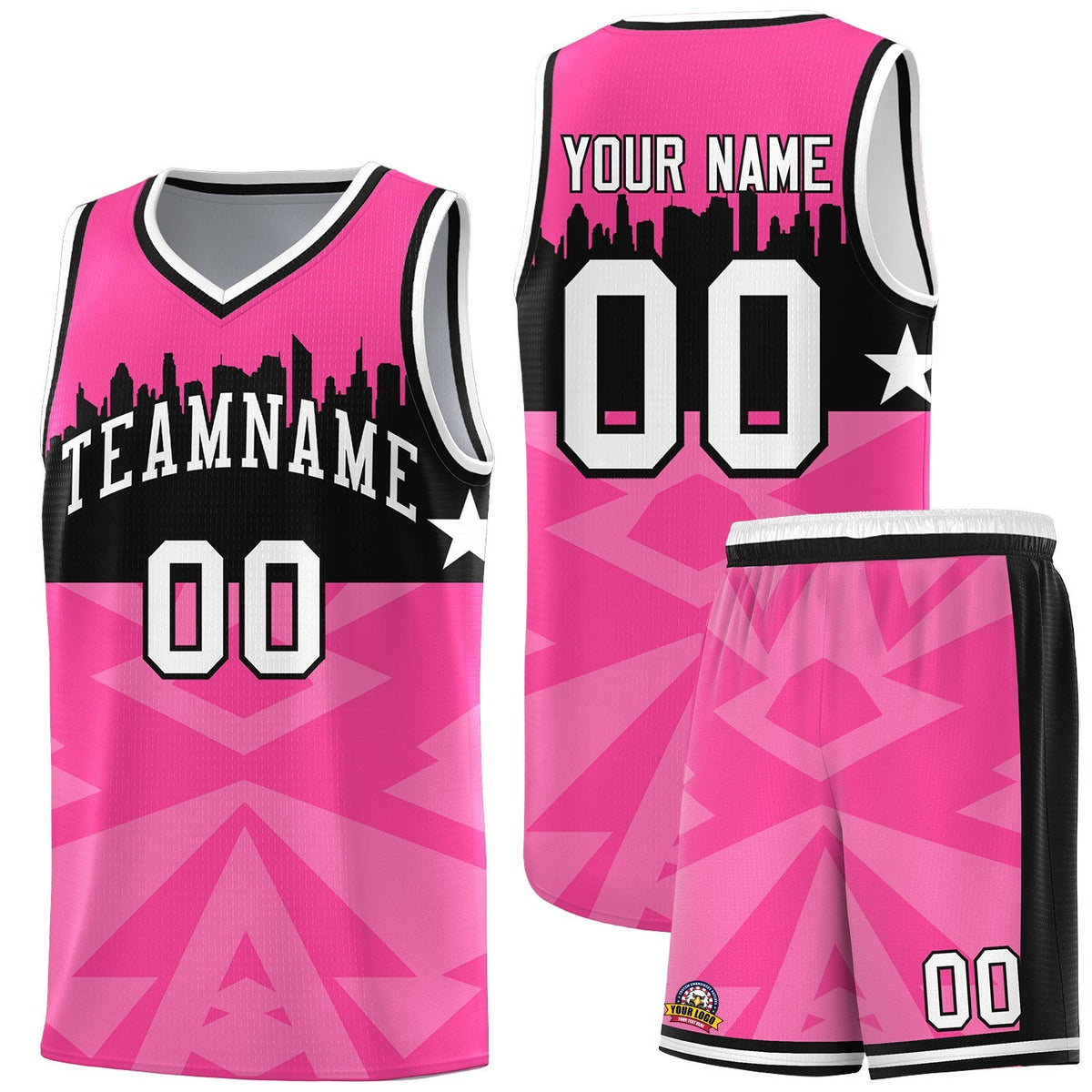 Custom Pink Personalized City Silhouette Pattern Sports Uniform Basketball Jersey|KXKSHOP