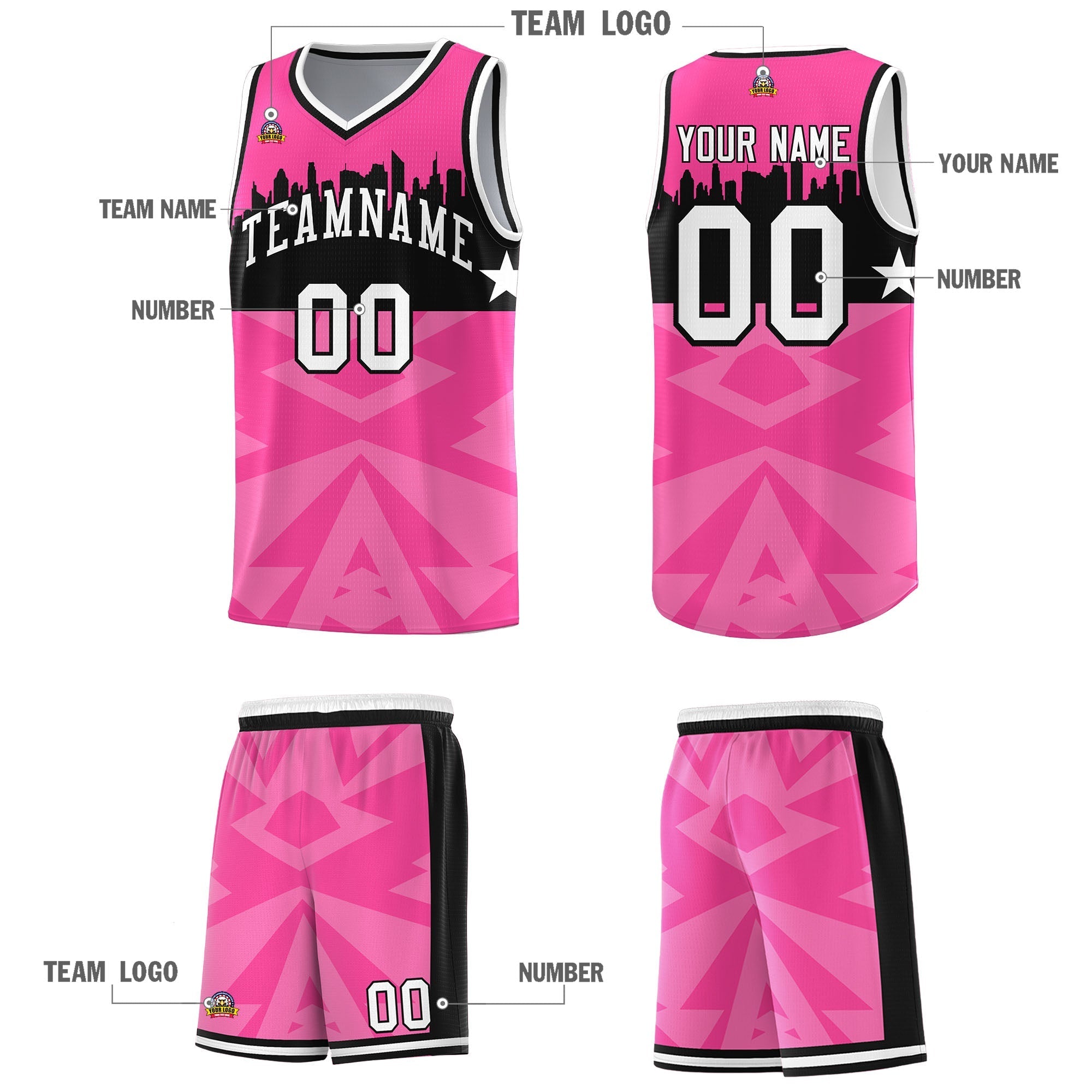 Custom Pink Personalized City Silhouette Pattern Sports Uniform Basketball Jersey|KXKSHOP