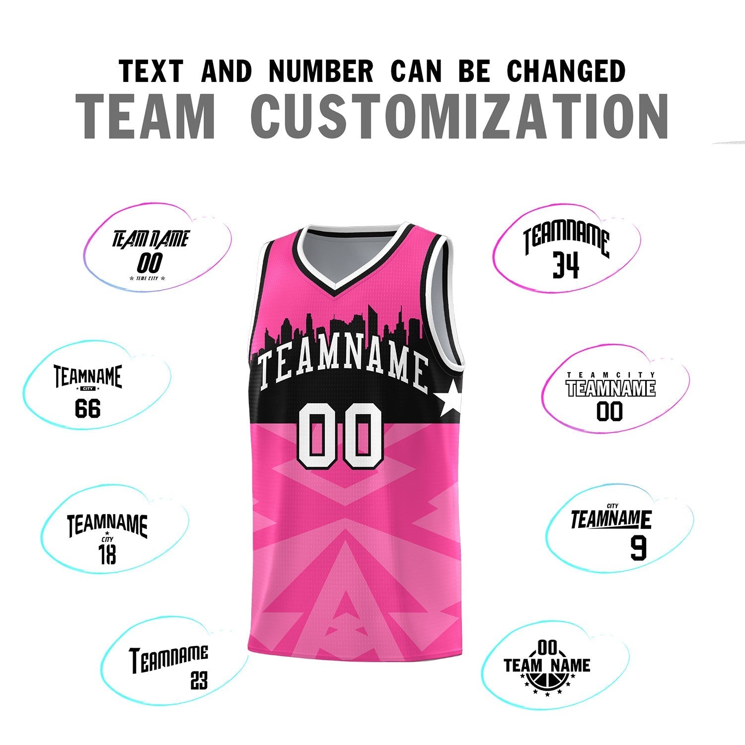 Custom Pink Personalized City Silhouette Pattern Sports Uniform Basketball Jersey|KXKSHOP