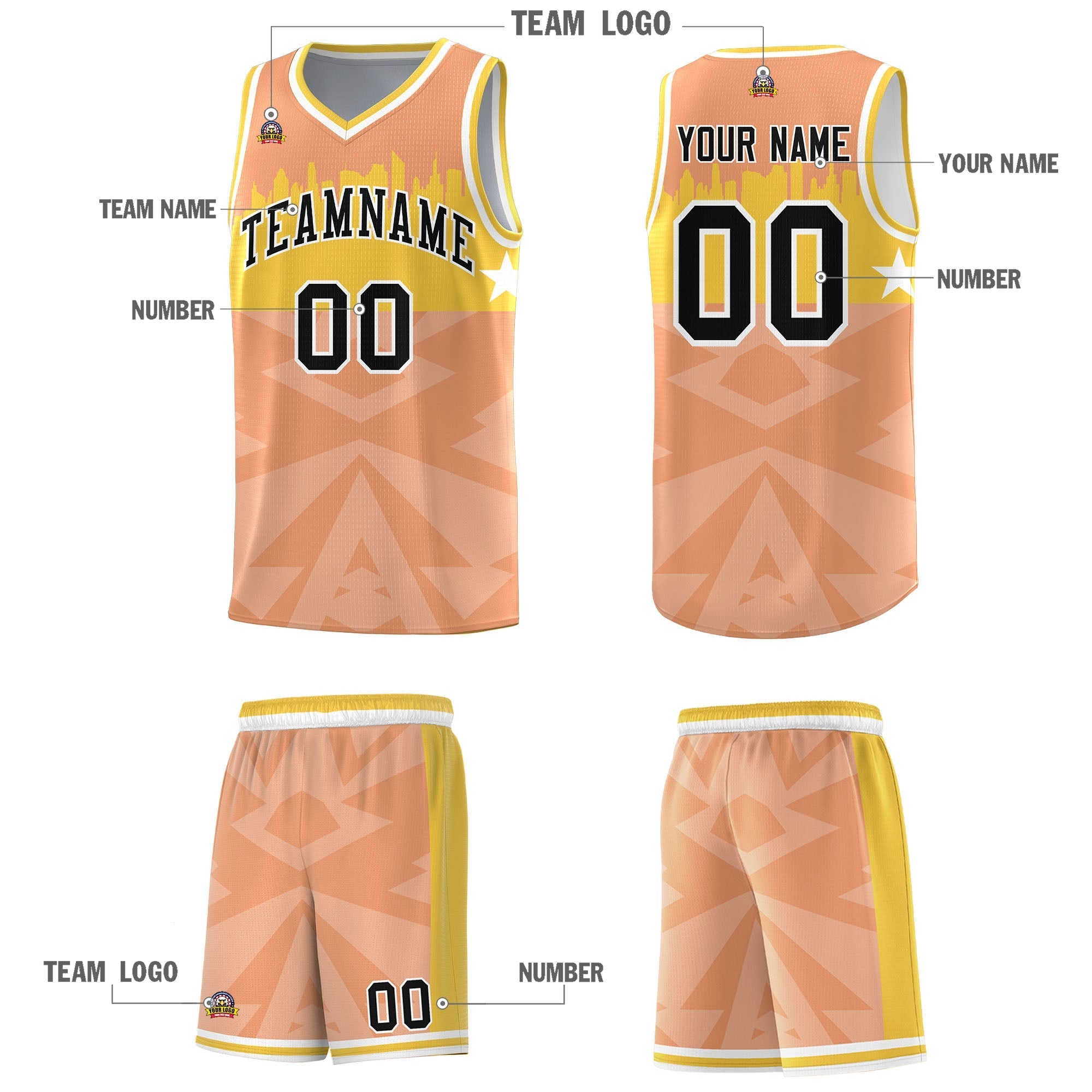 Custom Orange Personalized City Silhouette Pattern Sports Uniform Basketball Jersey|KXKSHOP