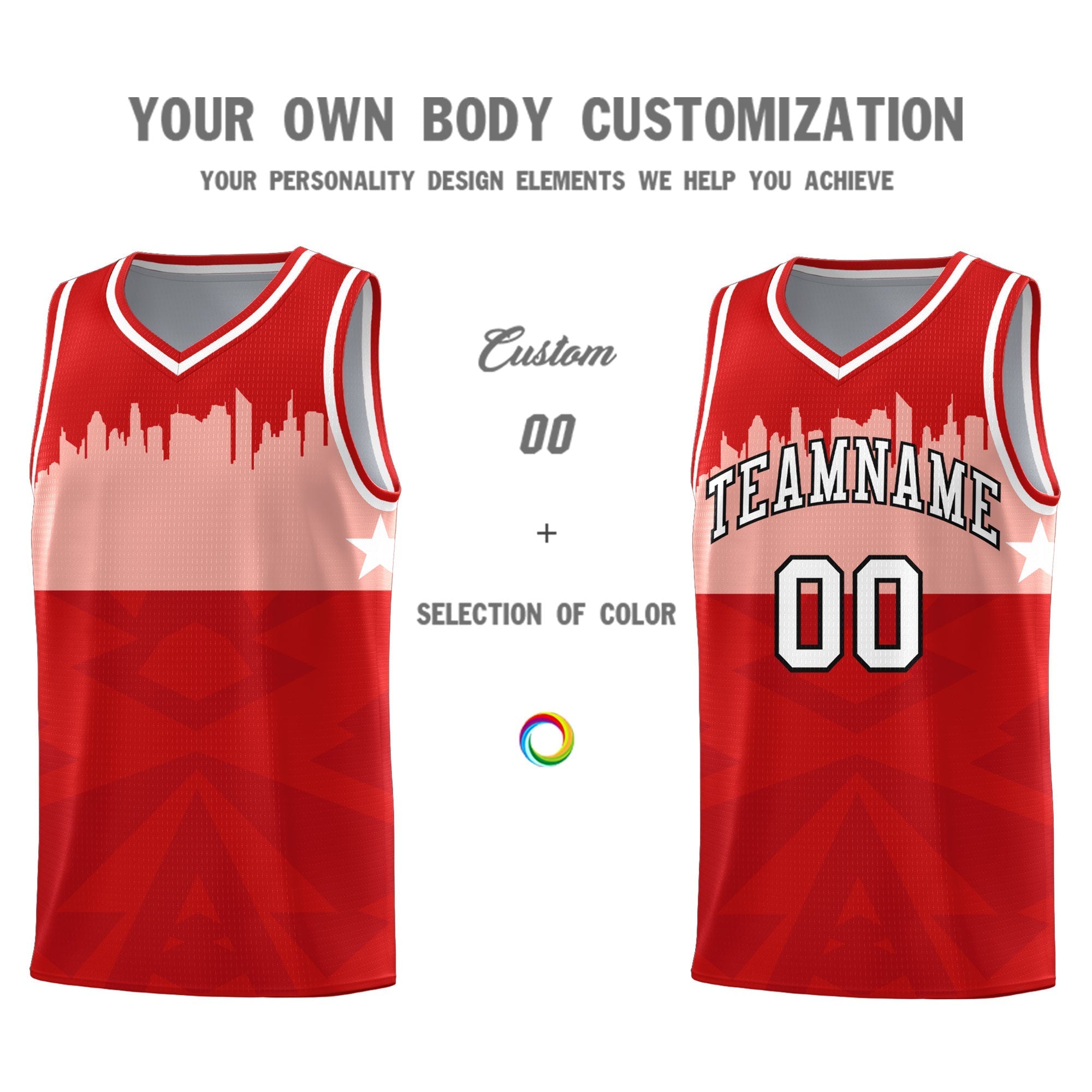 Custom Red Personalized City Silhouette Pattern Sports Uniform Basketball Jersey|KXKSHOP