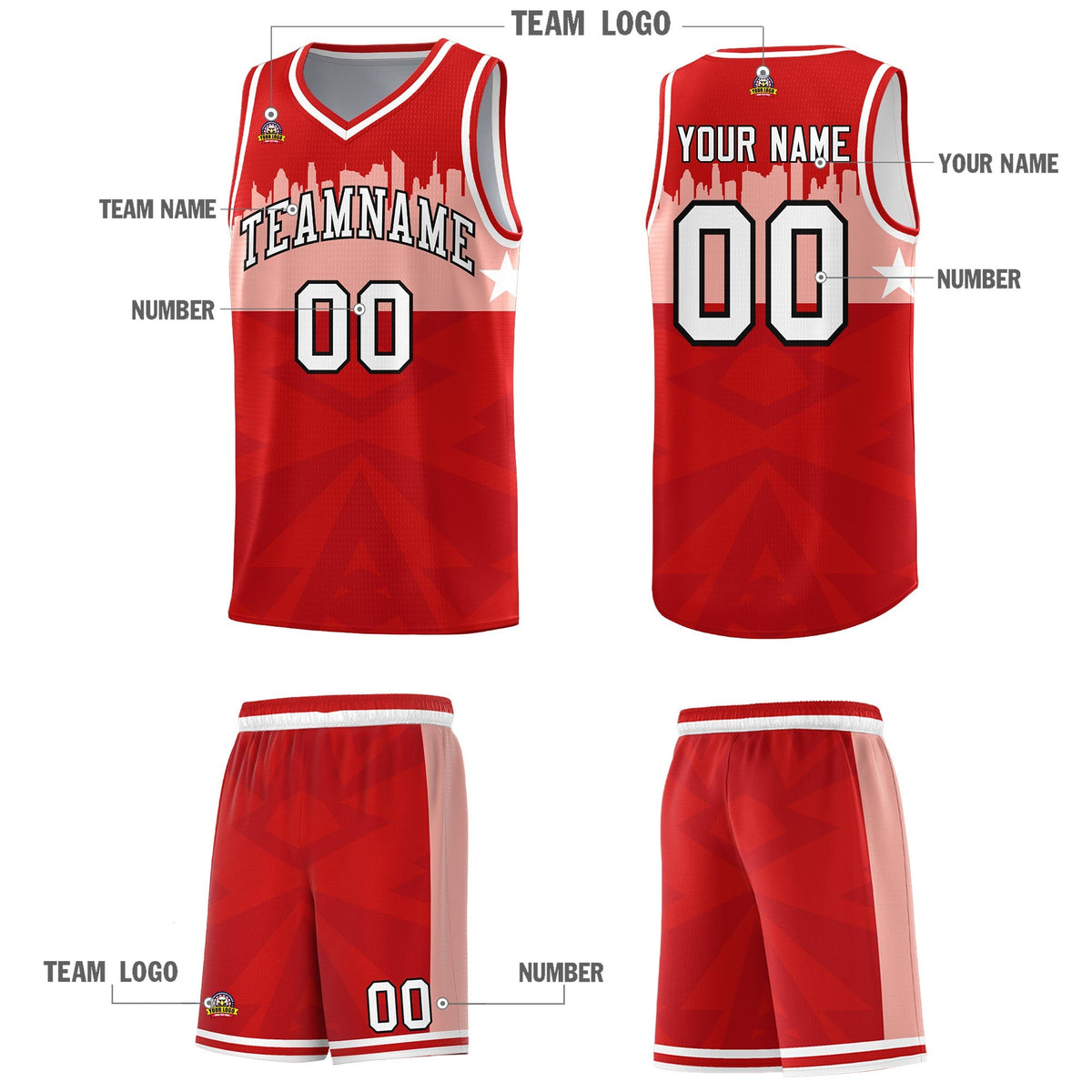 Custom Red Personalized City Silhouette Pattern Sports Uniform Basketball Jersey|KXKSHOP