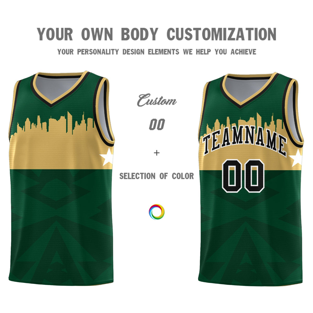 Custom Green Personalized City Silhouette Pattern Sports Uniform Basketball Jersey|KXKSHOP