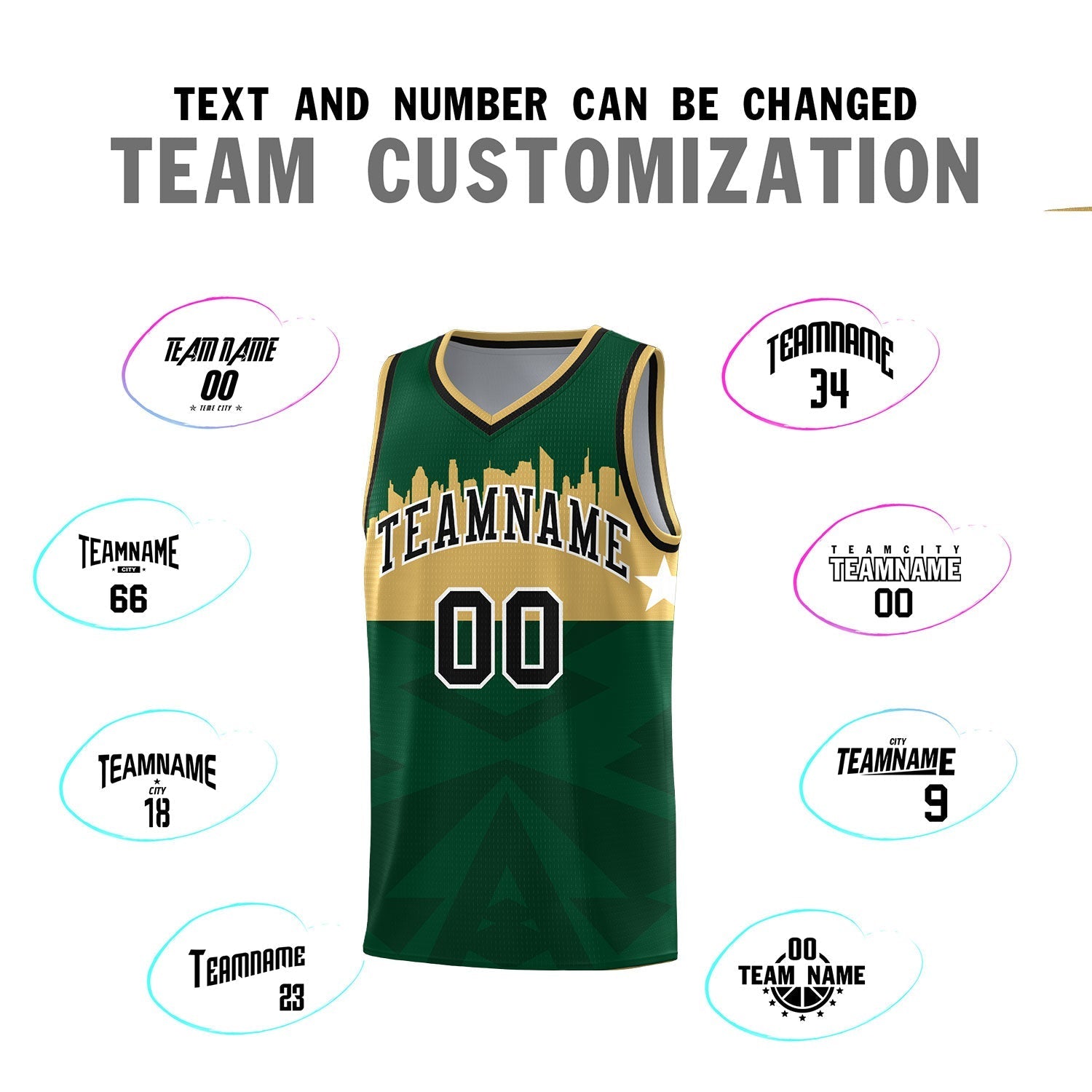 Custom Green Personalized City Silhouette Pattern Sports Uniform Basketball Jersey|KXKSHOP