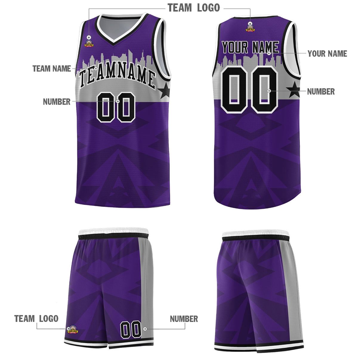 Custom Purple Personalized City Silhouette Pattern Sports Uniform Basketball Jersey|KXKSHOP