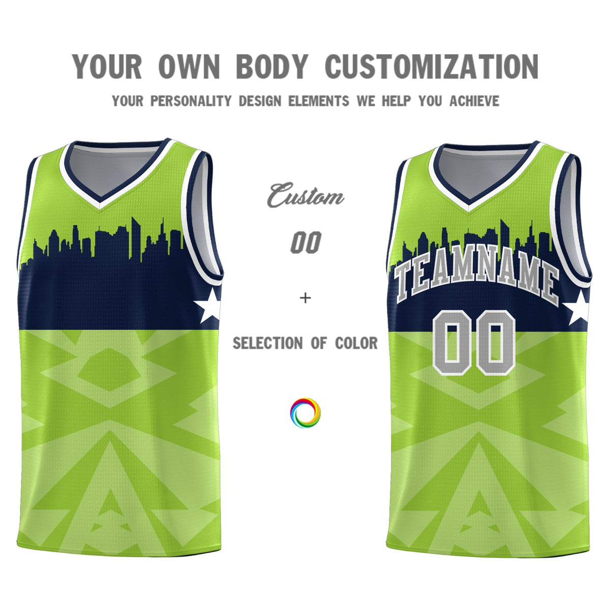 Custom Neon Green Personalized City Silhouette Pattern Sports Uniform Basketball Jersey|KXKSHOP