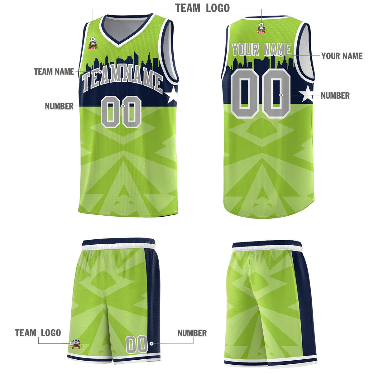 Custom Neon Green Personalized City Silhouette Pattern Sports Uniform Basketball Jersey|KXKSHOP