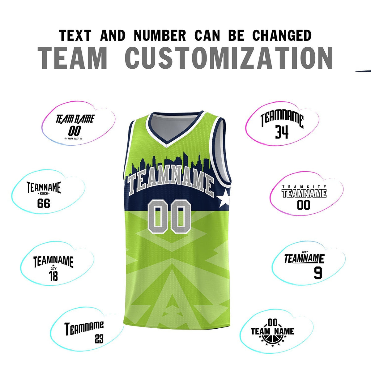 Custom Neon Green Personalized City Silhouette Pattern Sports Uniform Basketball Jersey|KXKSHOP