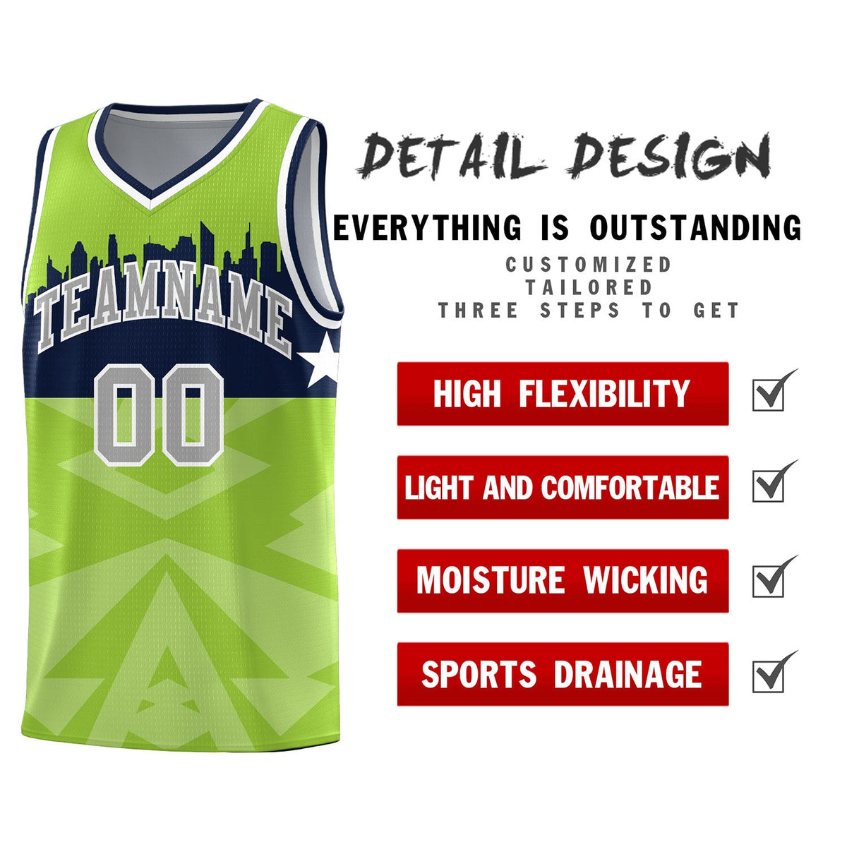 Custom Neon Green Personalized City Silhouette Pattern Sports Uniform Basketball Jersey|KXKSHOP