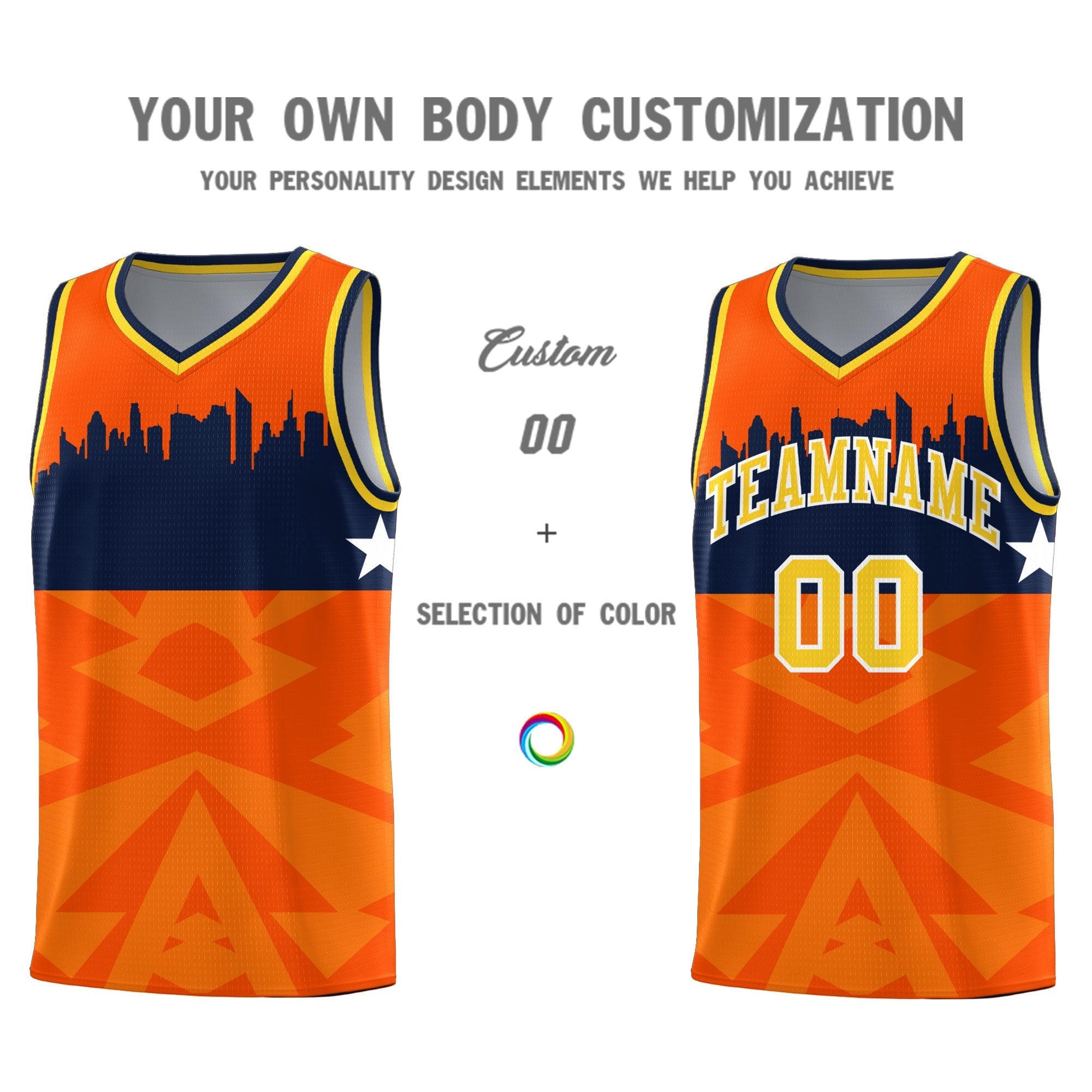 Custom Orange Personalized City Silhouette Pattern Sports Uniform Basketball Jersey|KXKSHOP