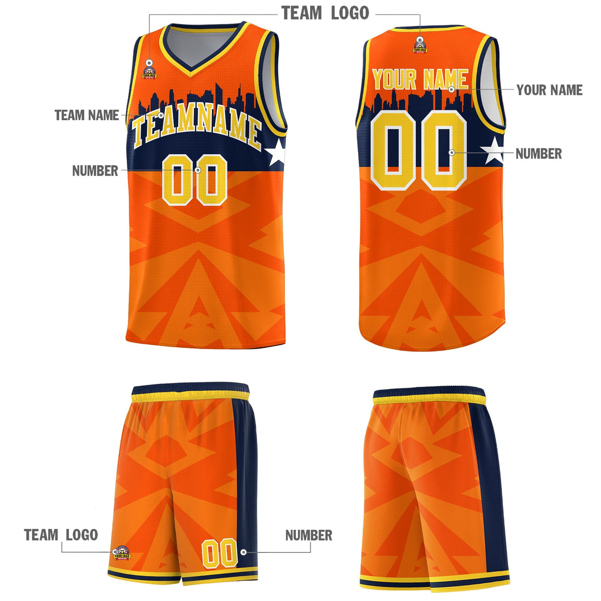 Custom Orange Personalized City Silhouette Pattern Sports Uniform Basketball Jersey|KXKSHOP