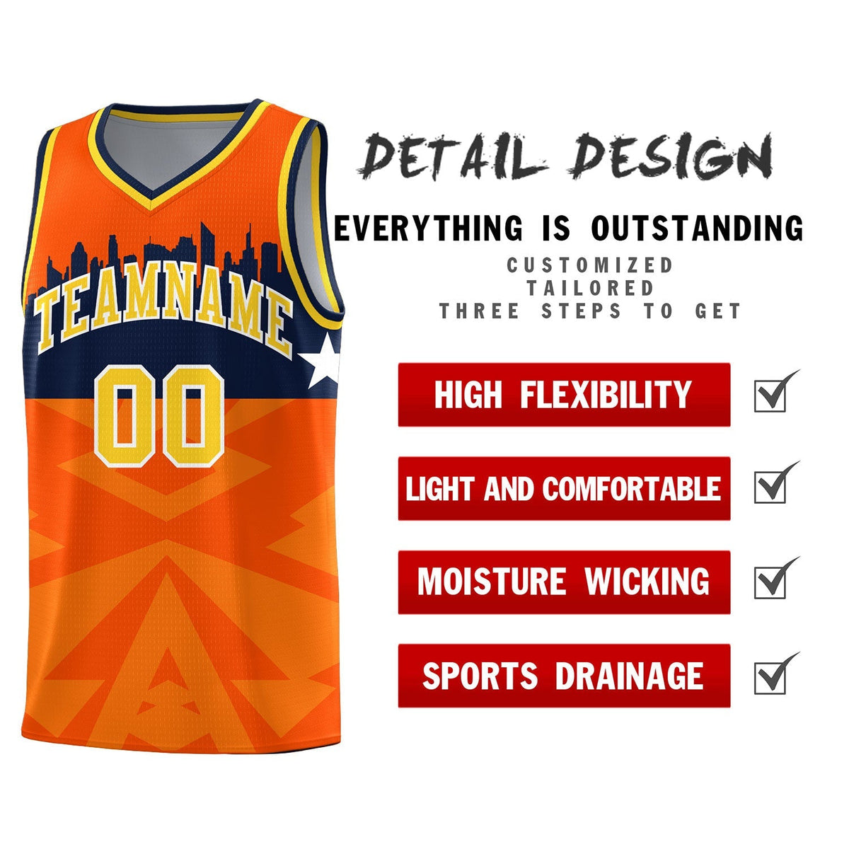 Custom Orange Personalized City Silhouette Pattern Sports Uniform Basketball Jersey|KXKSHOP