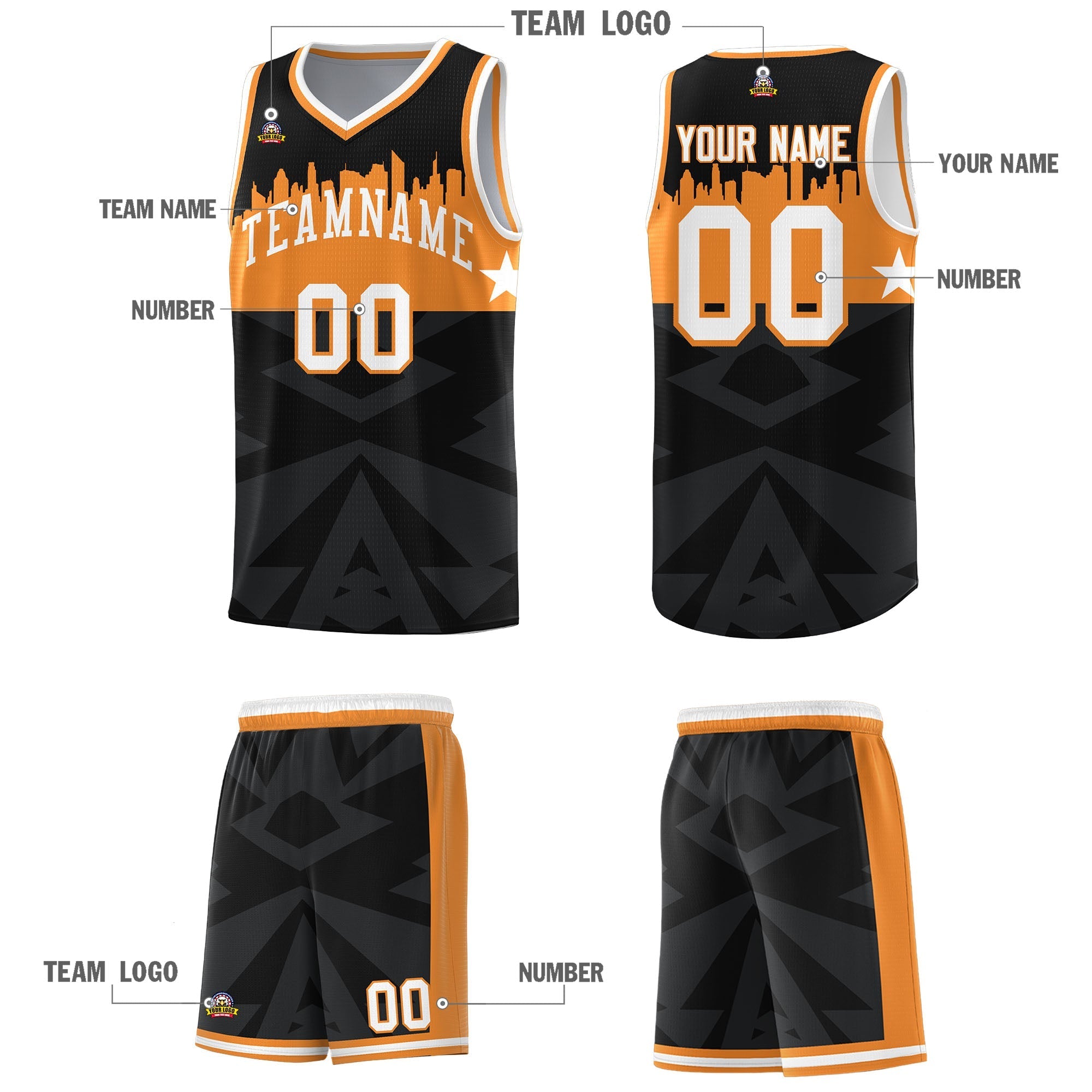 Custom Black Personalized City Silhouette Pattern Sports Uniform Basketball Jersey|KXKSHOP