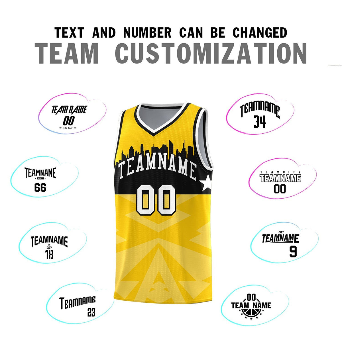 Custom Gold Personalized City Silhouette Pattern Sports Uniform Basketball Jersey|KXKSHOP
