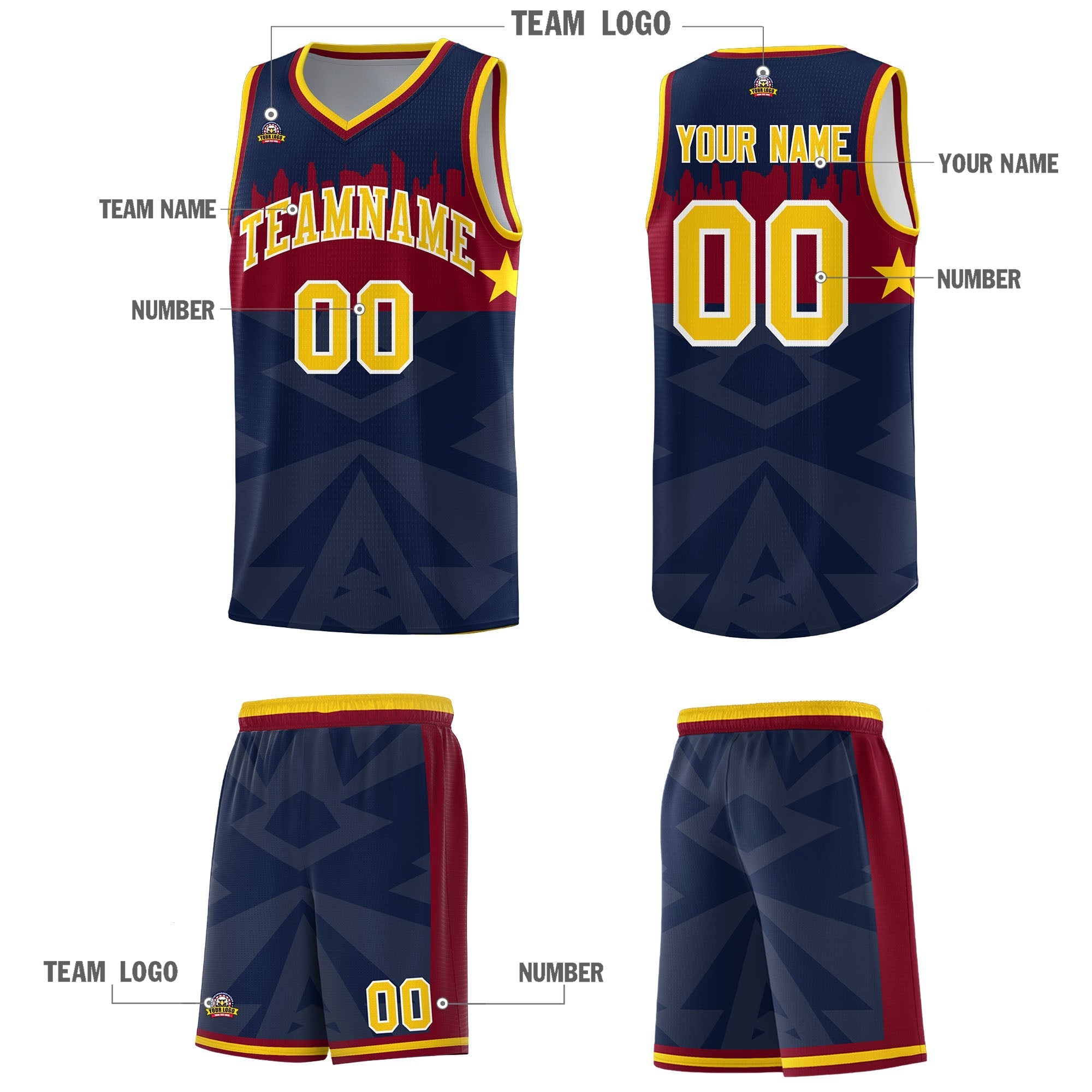 Custom Navy Personalized City Silhouette Pattern Sports Uniform Basketball Jersey|KXKSHOP