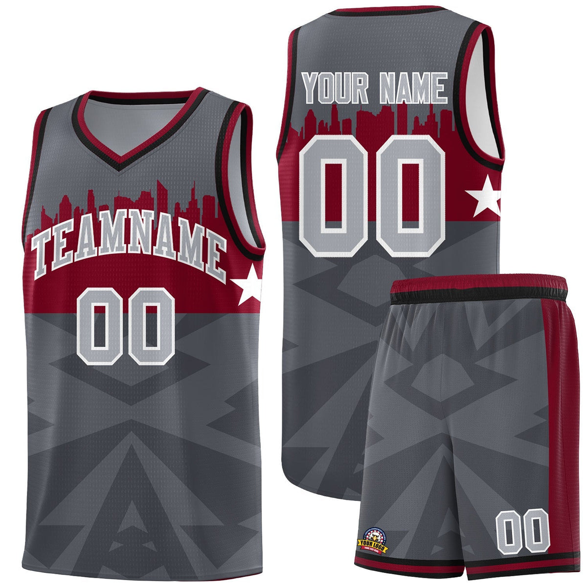 Custom Dark Gray Personalized City Silhouette Pattern Sports Uniform Basketball Jersey|KXKSHOP