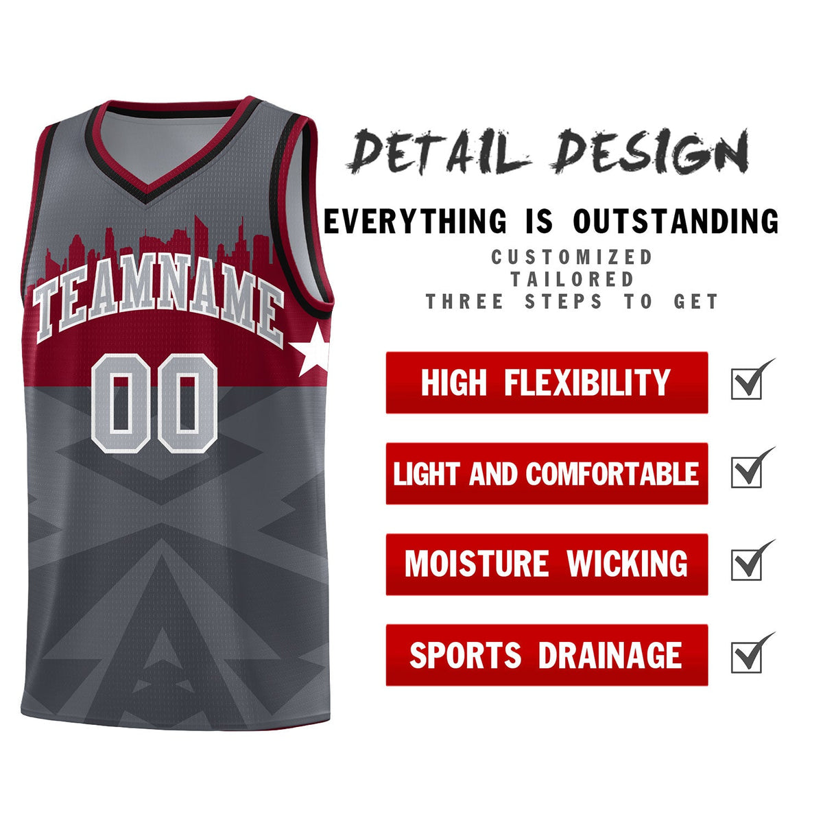 Custom Dark Gray Personalized City Silhouette Pattern Sports Uniform Basketball Jersey|KXKSHOP