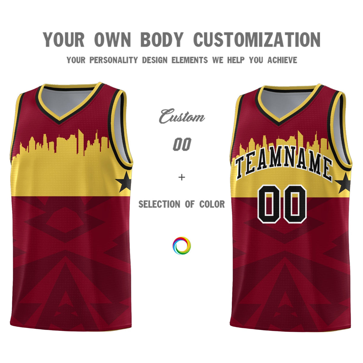 Custom Crimson Personalized City Silhouette Pattern Sports Uniform Basketball Jersey|KXKSHOP