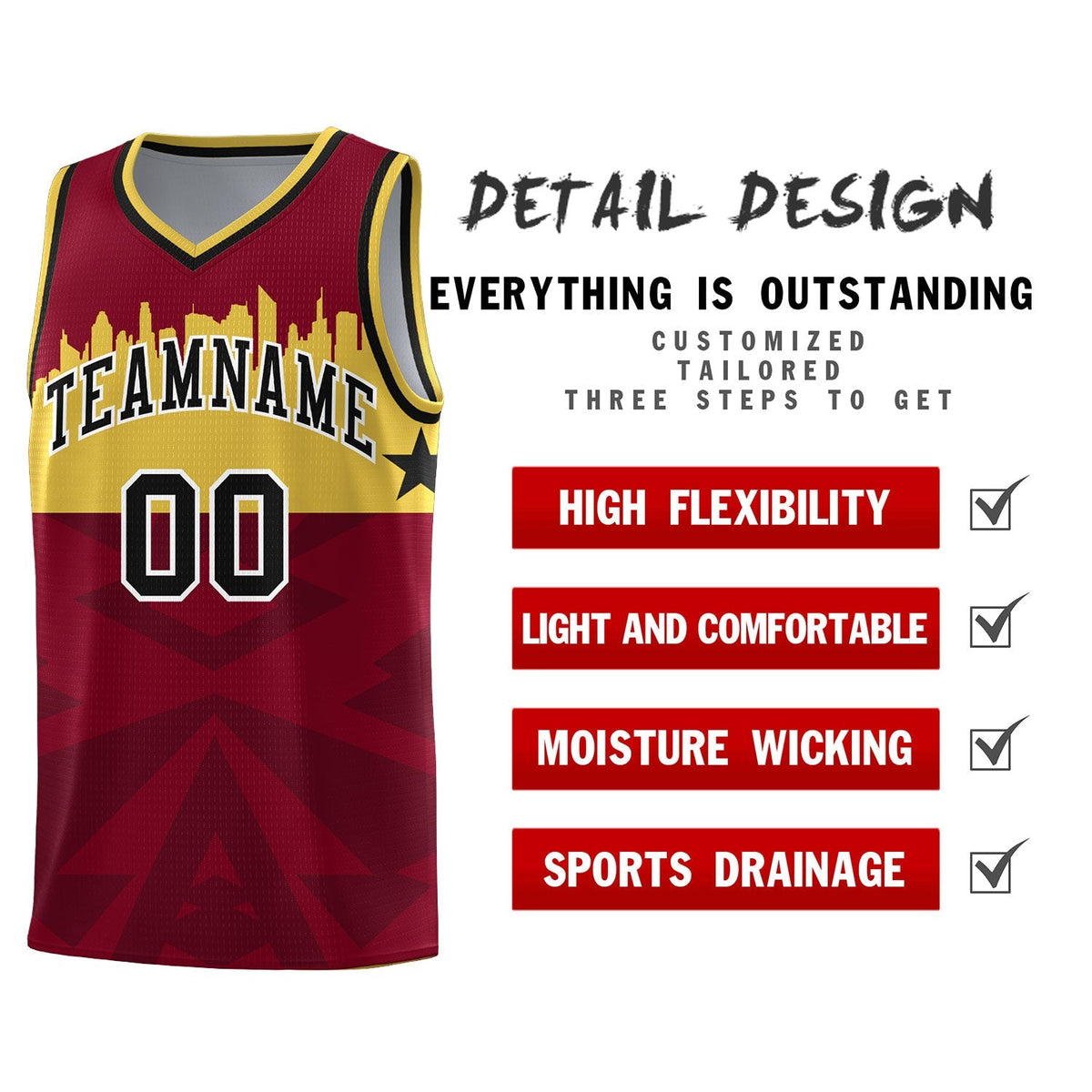Custom Crimson Personalized City Silhouette Pattern Sports Uniform Basketball Jersey|KXKSHOP