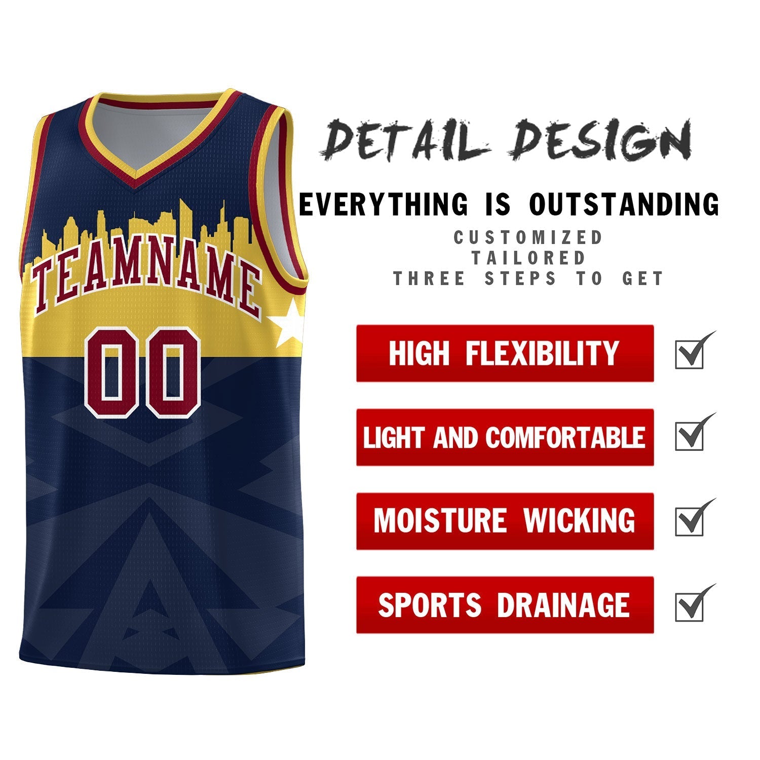 Custom Navy Personalized City Silhouette Pattern Sports Uniform Basketball Jersey|KXKSHOP