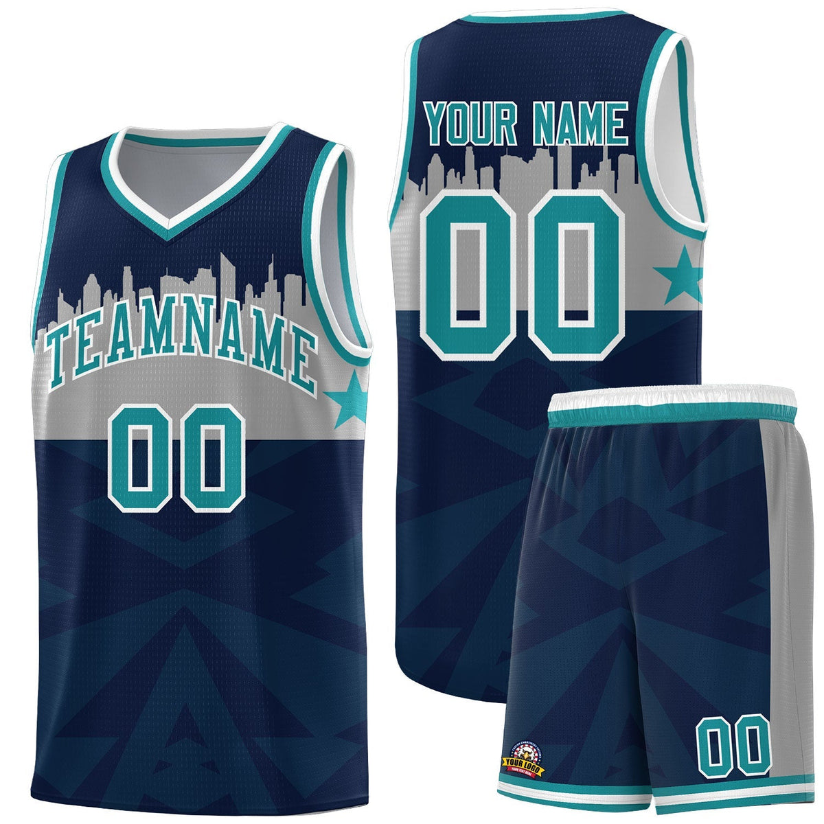 Custom Navy Personalized City Silhouette Pattern Sports Uniform Basketball Jersey|KXKSHOP