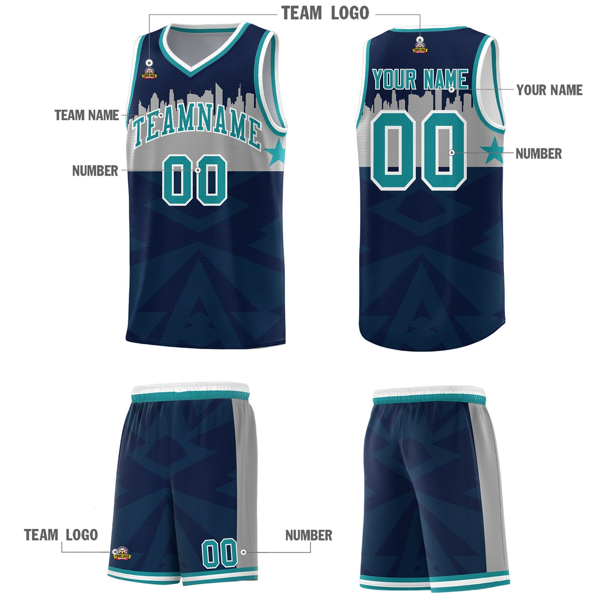 Custom Navy Personalized City Silhouette Pattern Sports Uniform Basketball Jersey|KXKSHOP