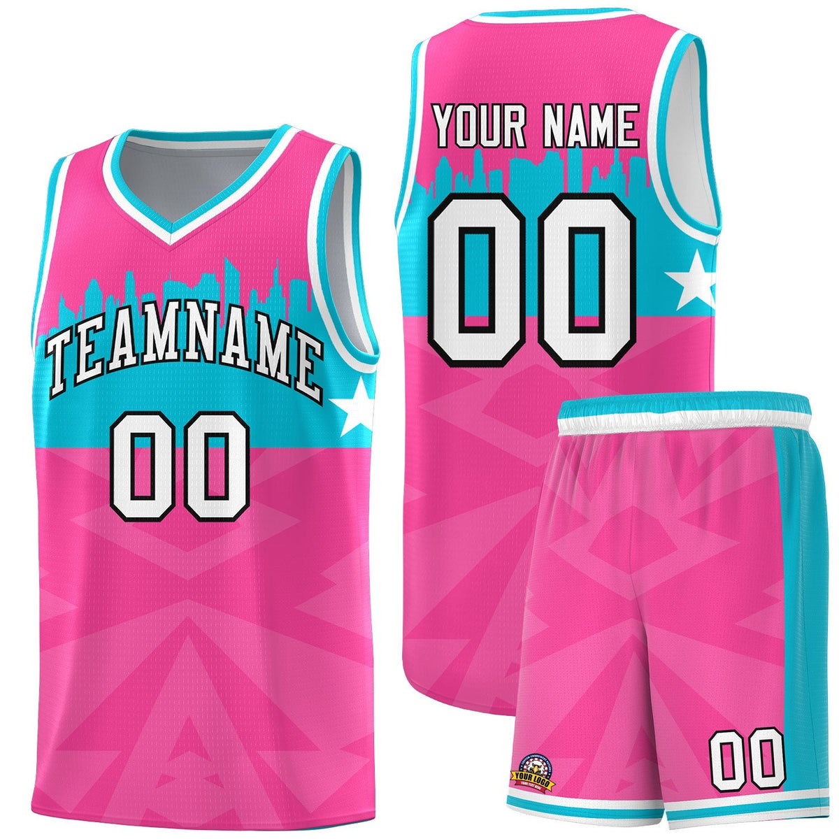 Custom Pink Personalized City Silhouette Pattern Sports Uniform Basketball Jersey|KXKSHOP