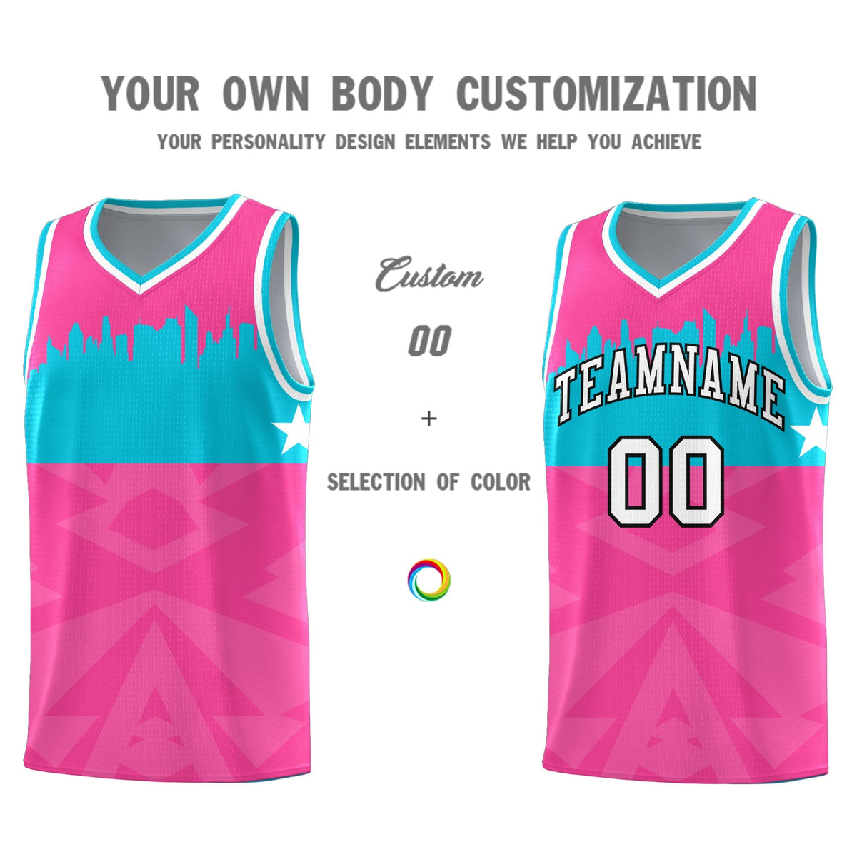 Custom Pink Personalized City Silhouette Pattern Sports Uniform Basketball Jersey|KXKSHOP