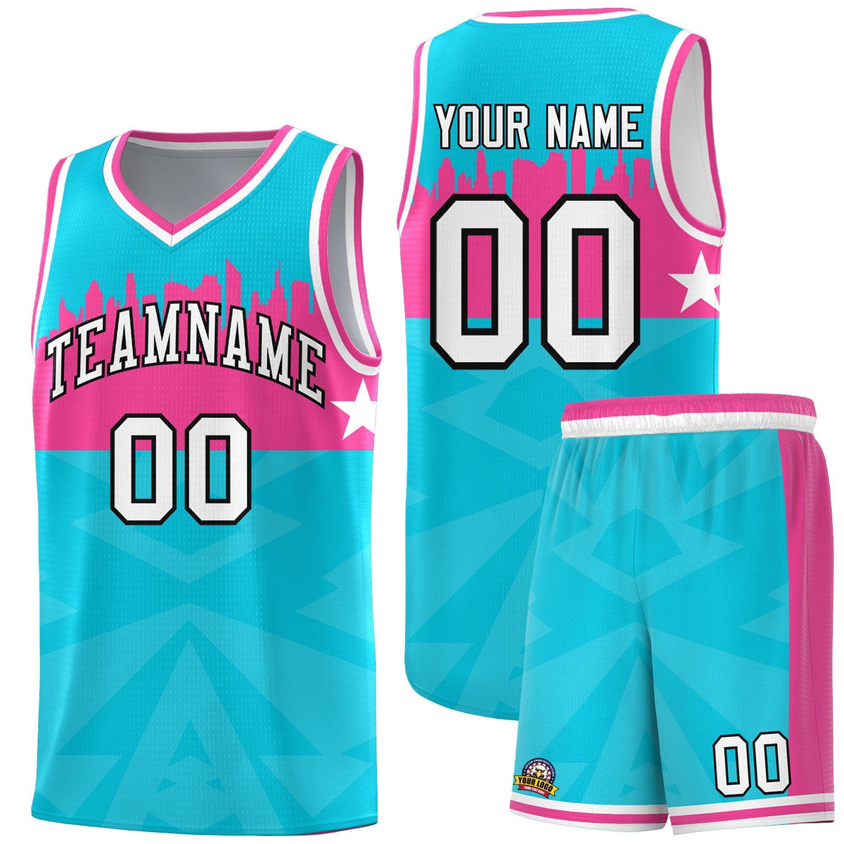 Custom Sky Blue Personalized City Silhouette Pattern Sports Uniform Basketball Jersey|KXKSHOP