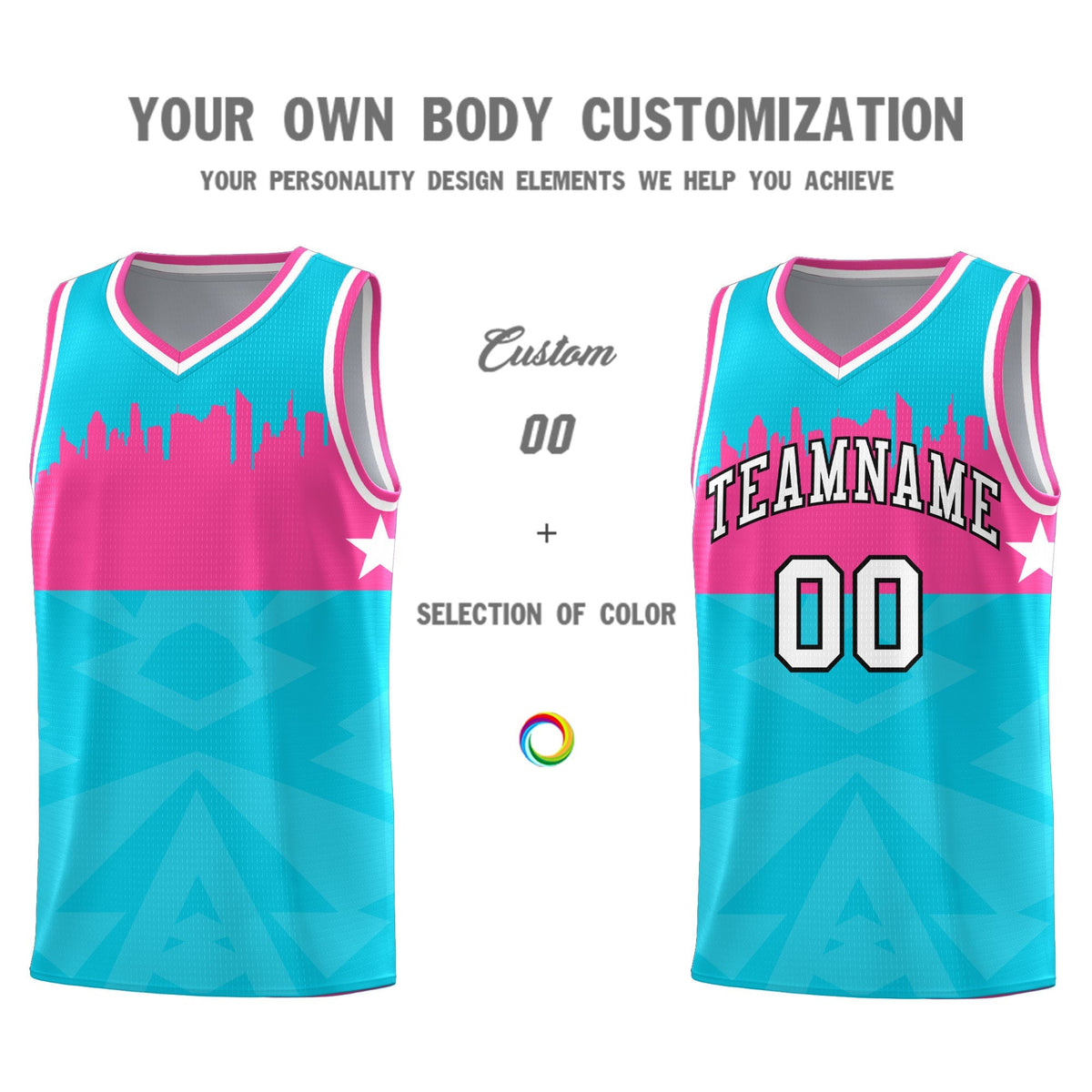 Custom Sky Blue Personalized City Silhouette Pattern Sports Uniform Basketball Jersey|KXKSHOP
