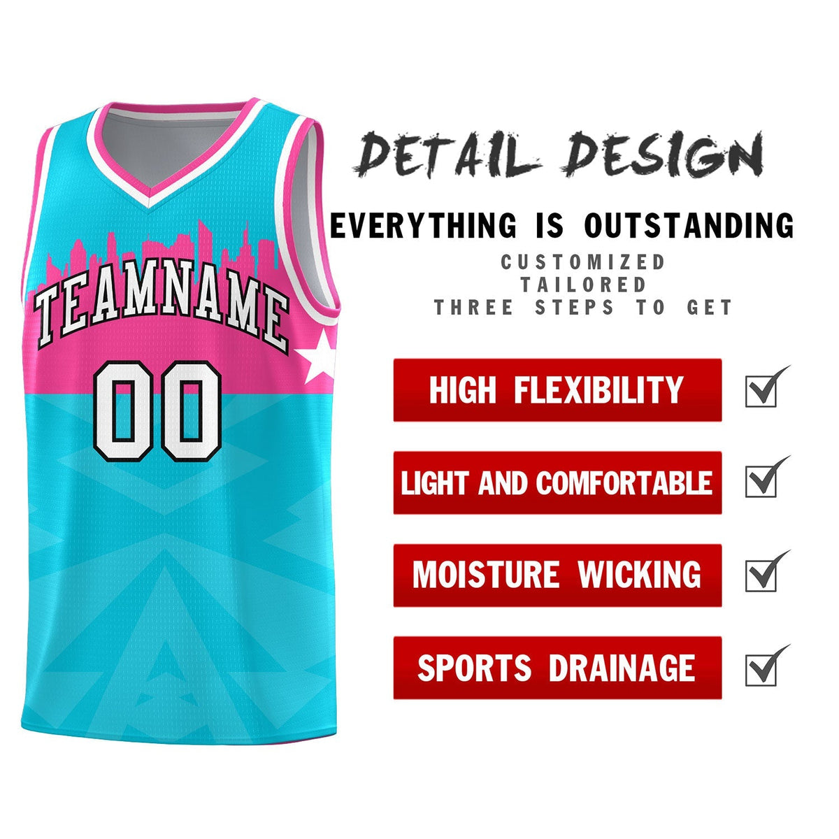 Custom Sky Blue Personalized City Silhouette Pattern Sports Uniform Basketball Jersey|KXKSHOP