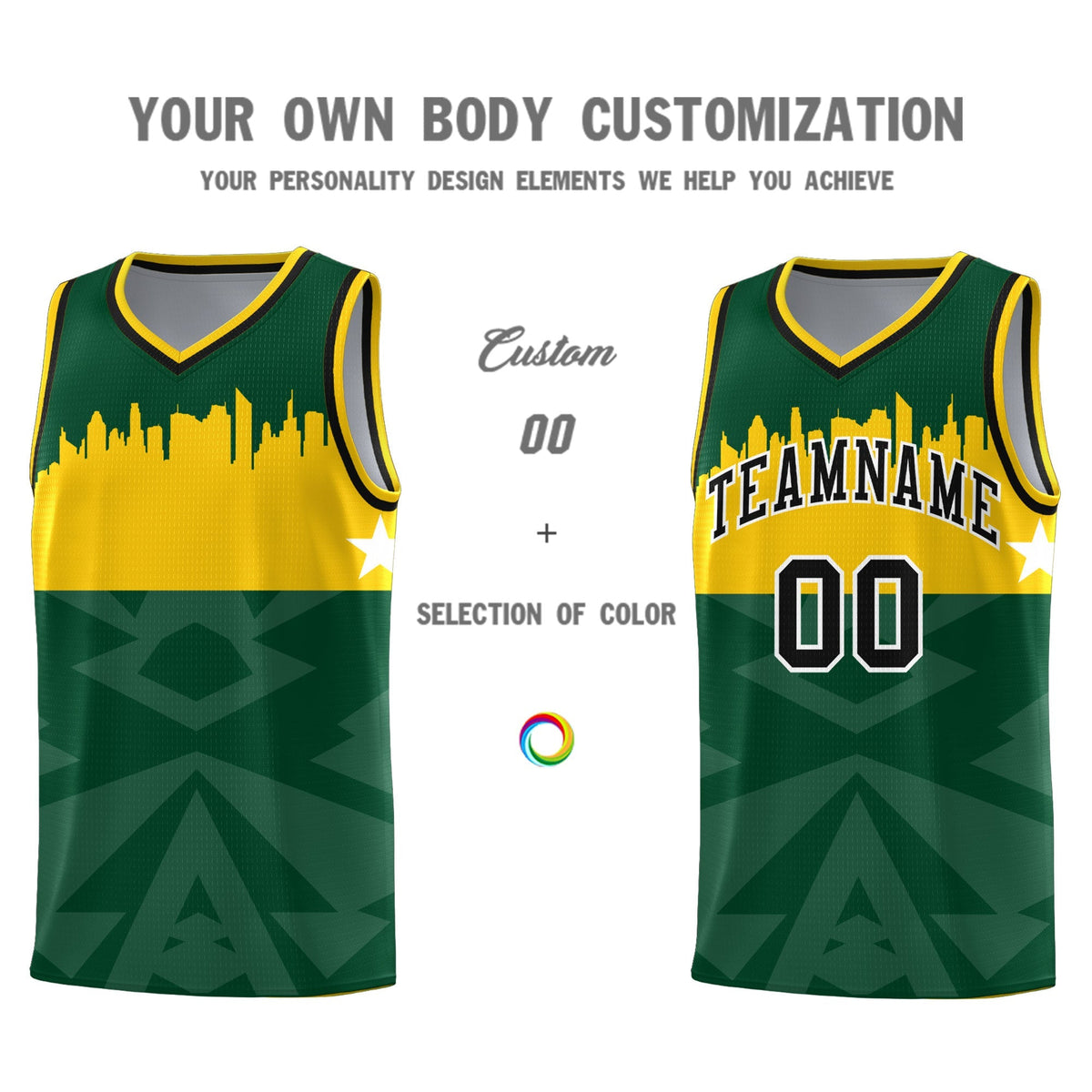 Custom Green Personalized City Silhouette Pattern Sports Uniform Basketball Jersey|KXKSHOP