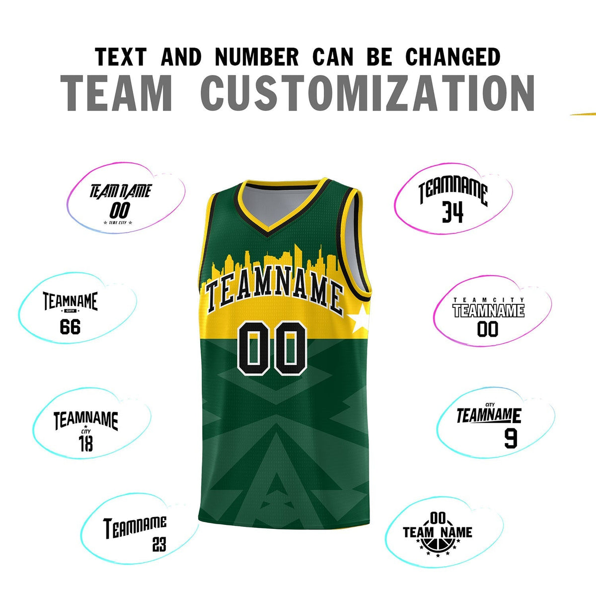 Custom Green Personalized City Silhouette Pattern Sports Uniform Basketball Jersey|KXKSHOP