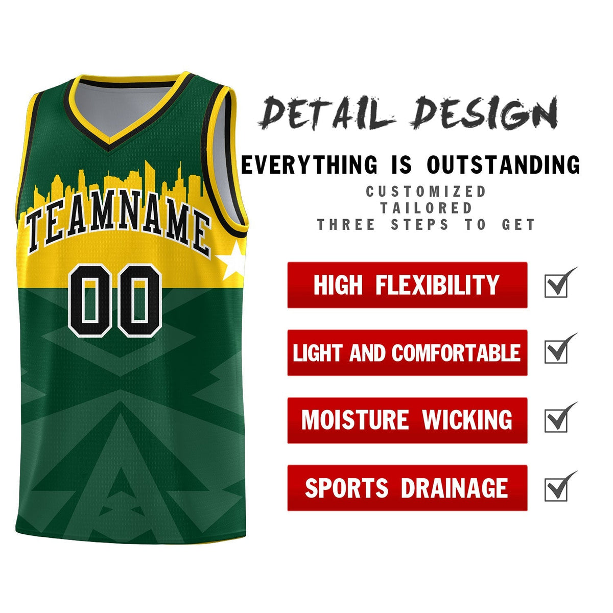 Custom Green Personalized City Silhouette Pattern Sports Uniform Basketball Jersey|KXKSHOP