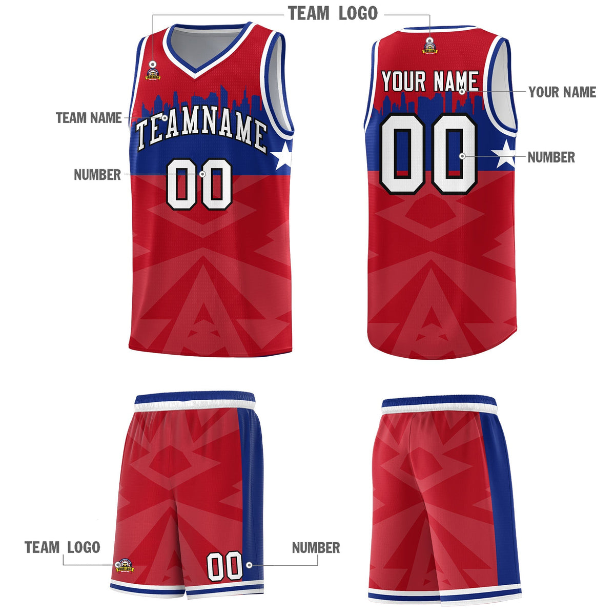 Custom Red Personalized City Silhouette Pattern Sports Uniform Basketball Jersey|KXKSHOP