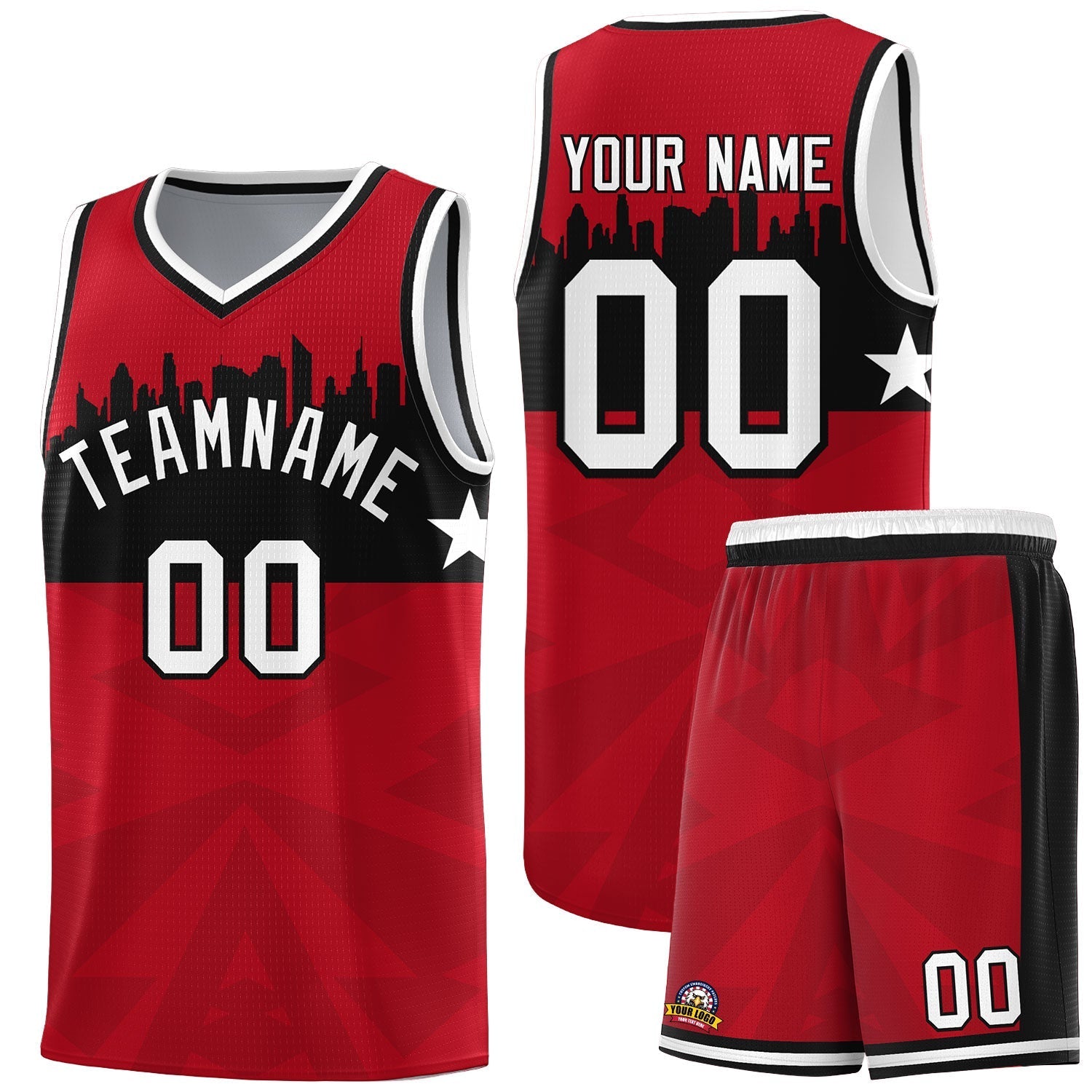Custom Red Personalized City Silhouette Pattern Sports Uniform Basketball Jersey|KXKSHOP