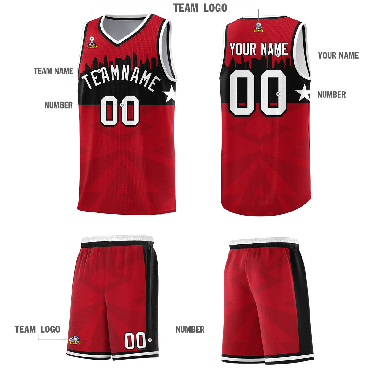 Custom Red Personalized City Silhouette Pattern Sports Uniform Basketball Jersey|KXKSHOP