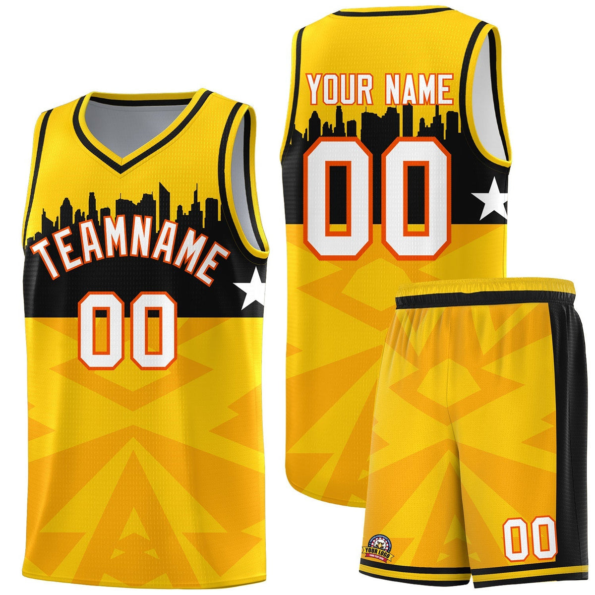 Custom Gold Personalized City Silhouette Pattern Sports Uniform Basketball Jersey|KXKSHOP