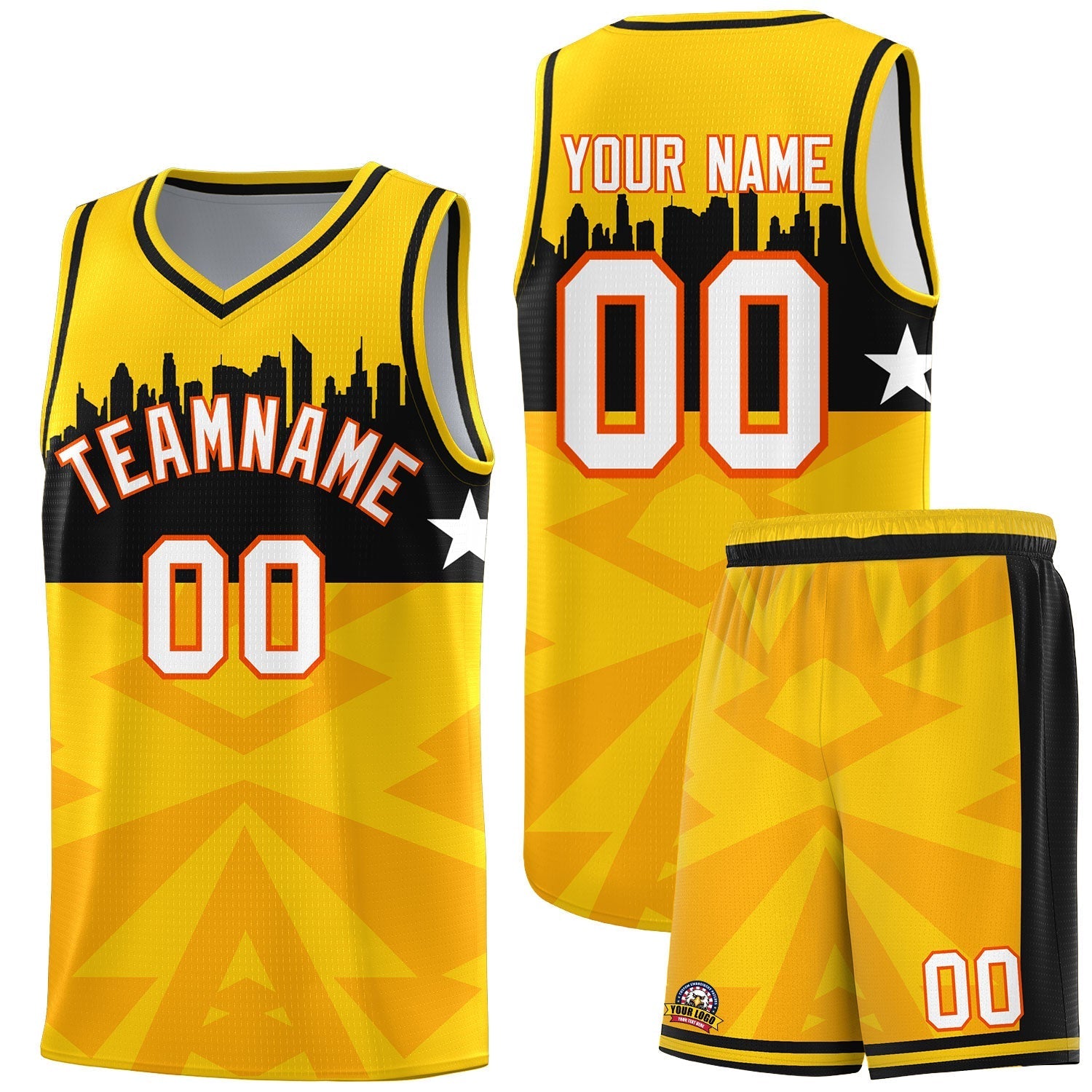Custom Gold Personalized City Silhouette Pattern Sports Uniform Basketball Jersey|KXKSHOP