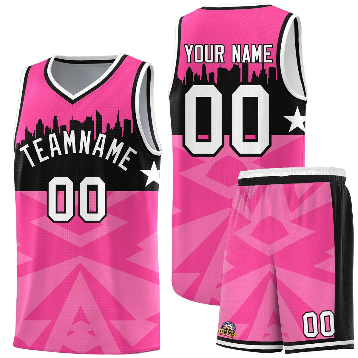 Custom Pink Personalized City Silhouette Pattern Sports Uniform Basketball Jersey|KXKSHOP