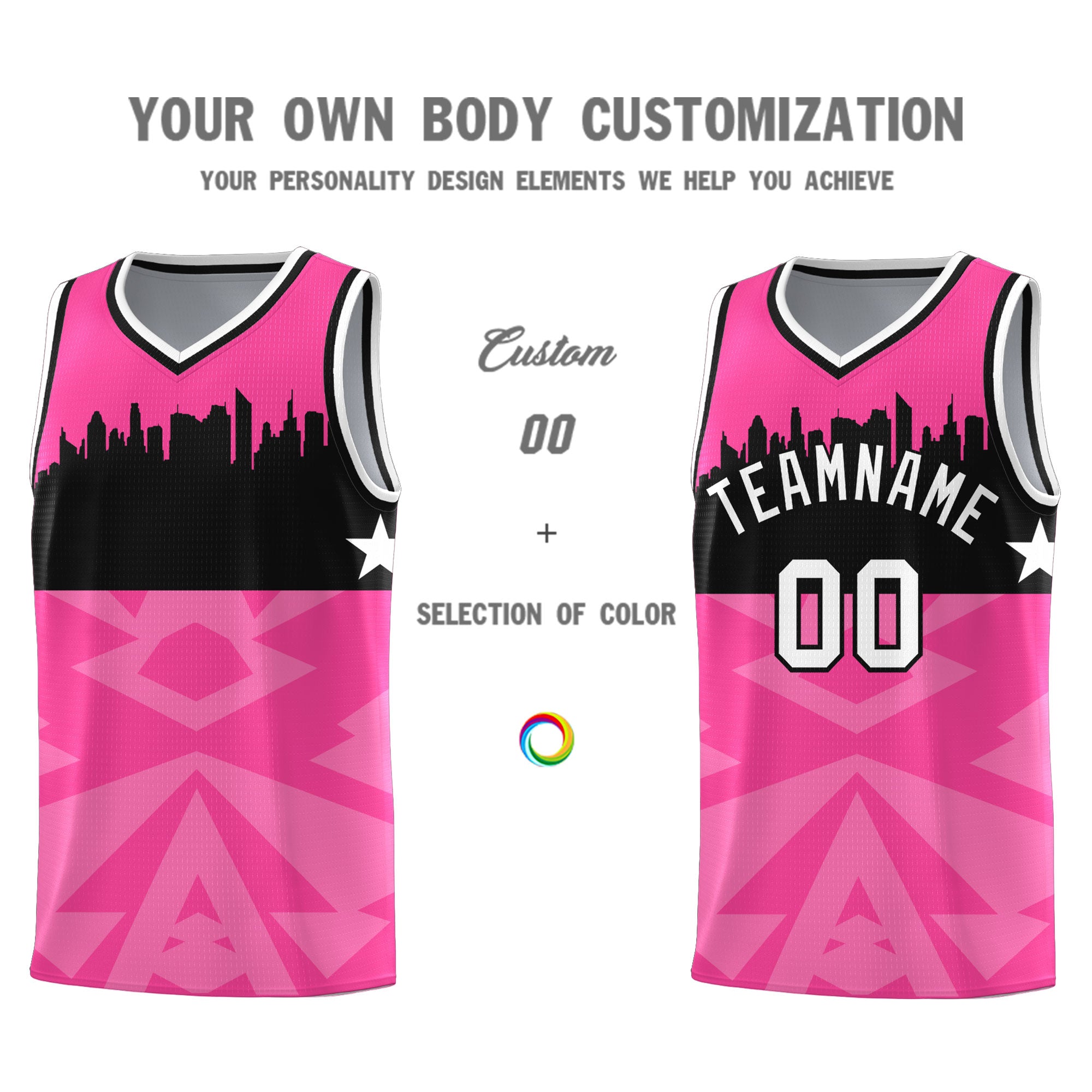 Custom Pink Personalized City Silhouette Pattern Sports Uniform Basketball Jersey|KXKSHOP