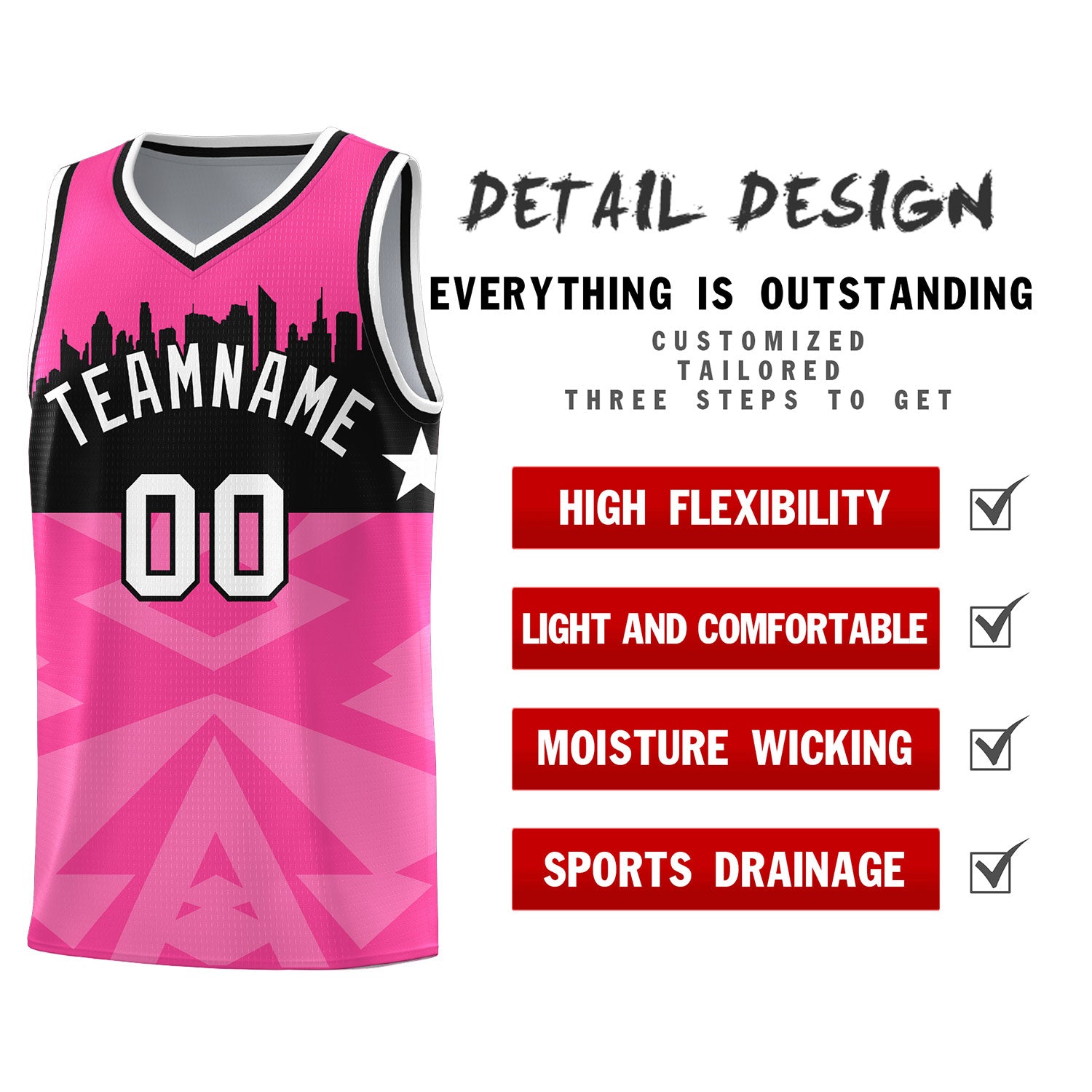 Custom Pink Personalized City Silhouette Pattern Sports Uniform Basketball Jersey|KXKSHOP