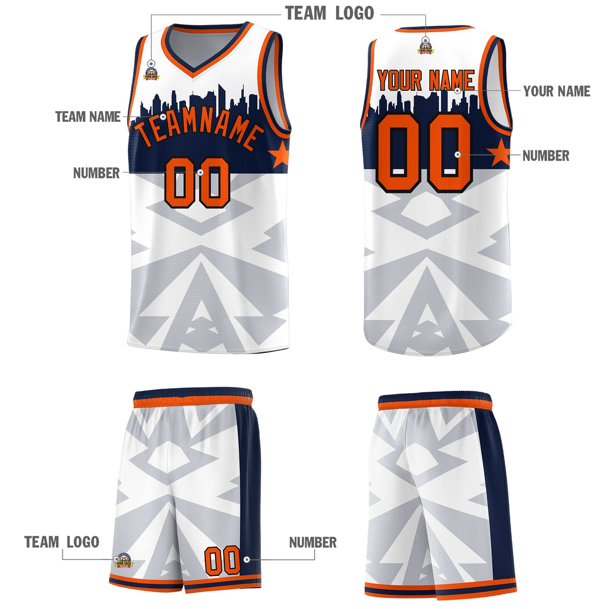 Custom White Personalized City Silhouette Pattern Sports Uniform Basketball Jersey|KXKSHOP