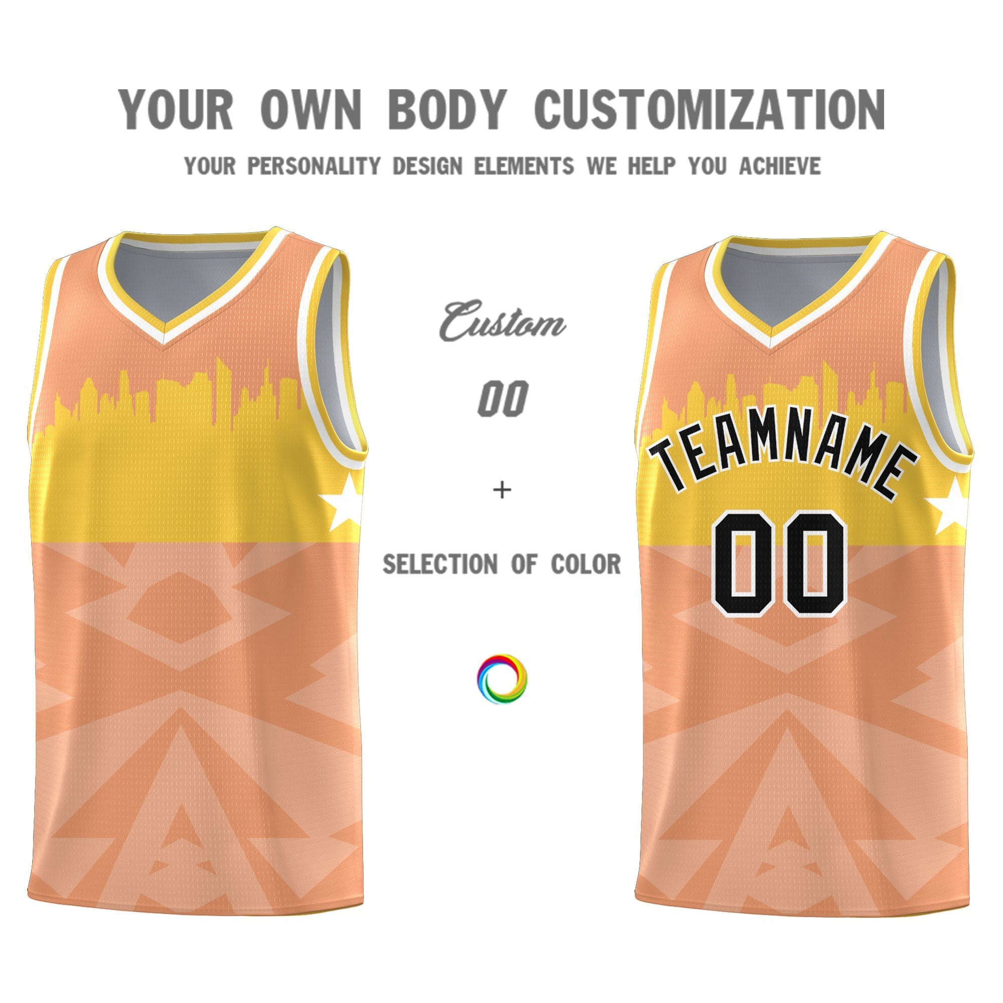 Custom Orange Personalized City Silhouette Pattern Sports Uniform Basketball Jersey|KXKSHOP
