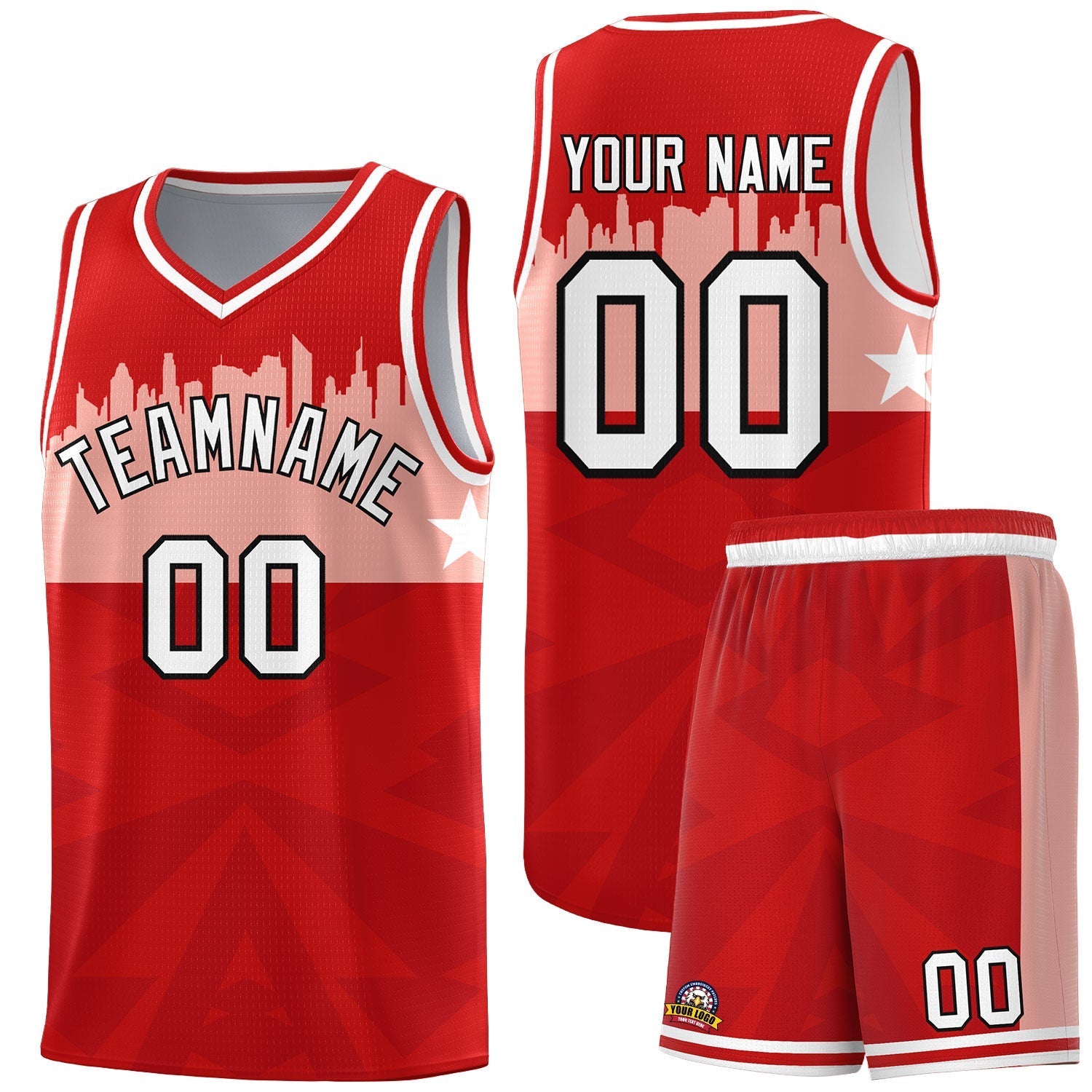 Custom Red Personalized City Silhouette Pattern Sports Uniform Basketball Jersey|KXKSHOP