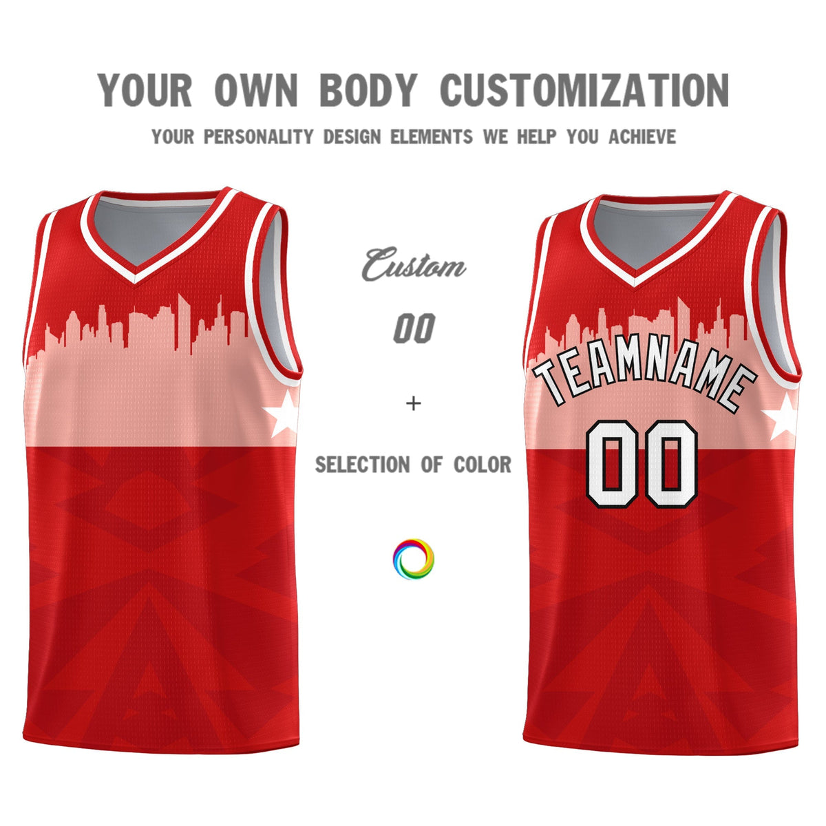 Custom Red Personalized City Silhouette Pattern Sports Uniform Basketball Jersey|KXKSHOP