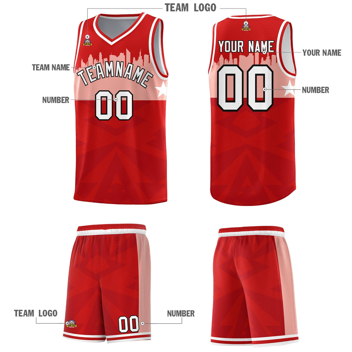 Custom Red Personalized City Silhouette Pattern Sports Uniform Basketball Jersey|KXKSHOP