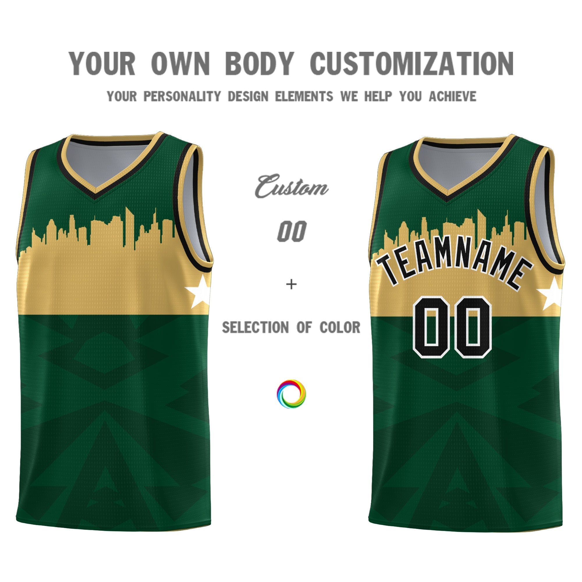 Custom Green Personalized City Silhouette Pattern Sports Uniform Basketball Jersey|KXKSHOP