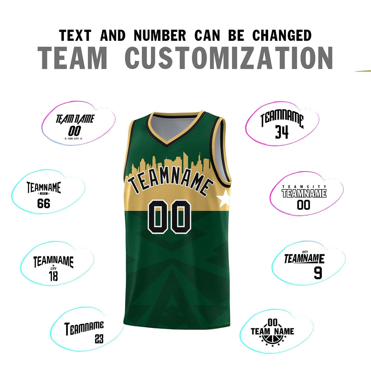 Custom Green Personalized City Silhouette Pattern Sports Uniform Basketball Jersey|KXKSHOP